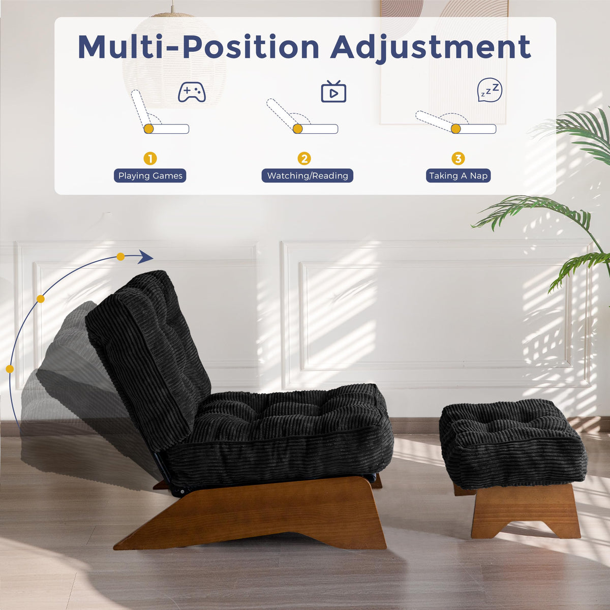 Lounge Chair with Ottoman and with Adjustable Backrest
