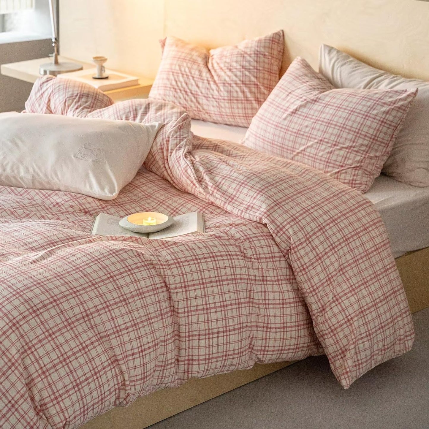 Duvet Cover Set - Brown Plaid Gingham Comforter Cover with Zipper Closure