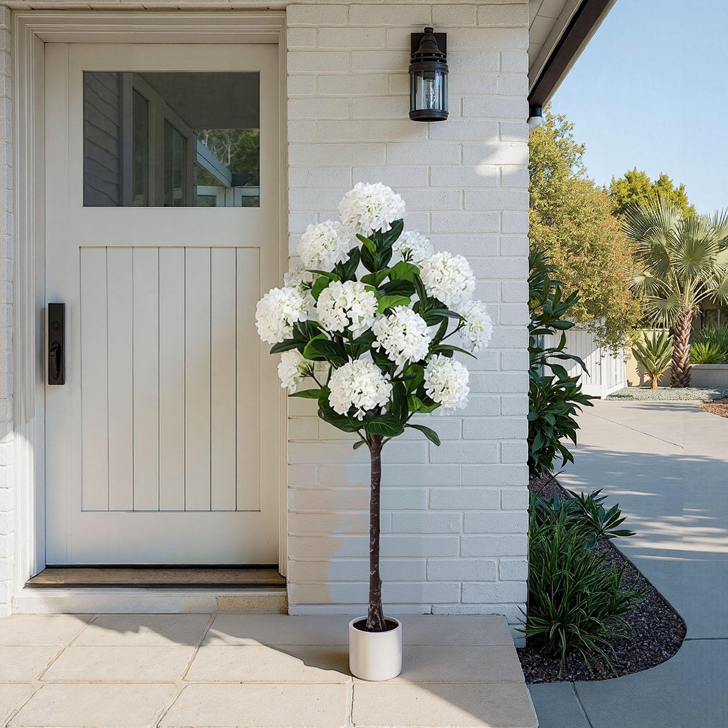 Yepdin 63 inch Artificial Camellia Tree with White Flower Pots - White Fake Tree,5 Ft Faux Plants Indoor wich Blooming,Artificial Plants for Indoor & Outdoor Home Front Door Decor