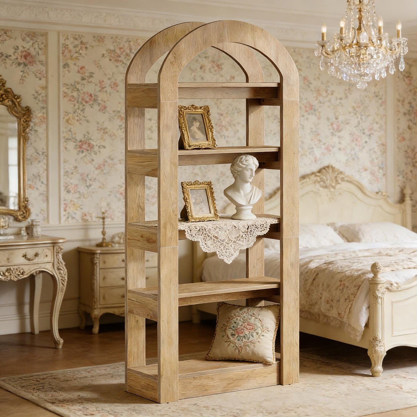 Arched 8 Tier Tall Bookshelf with Wood Back Panel