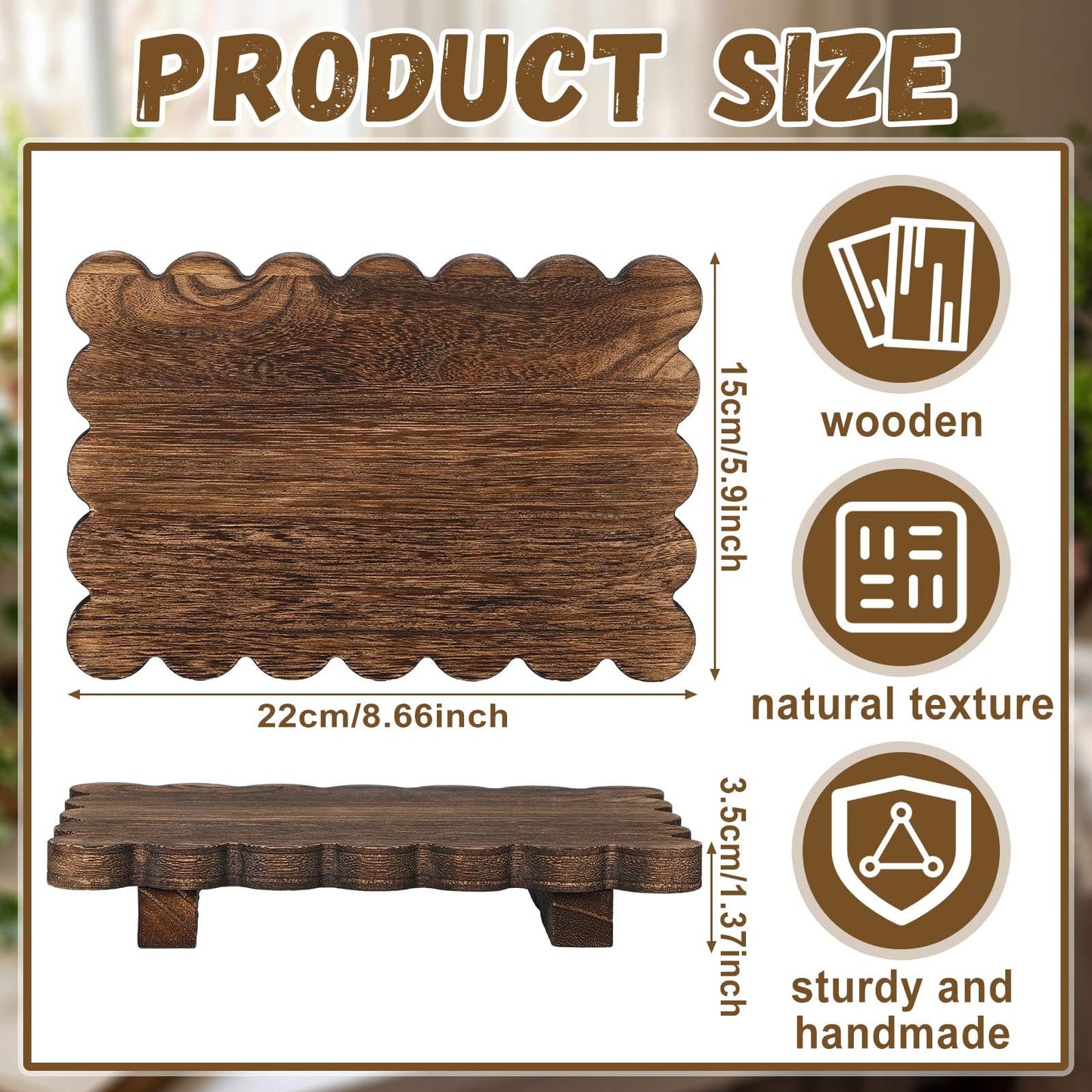Scalloped Wood Riser Tray