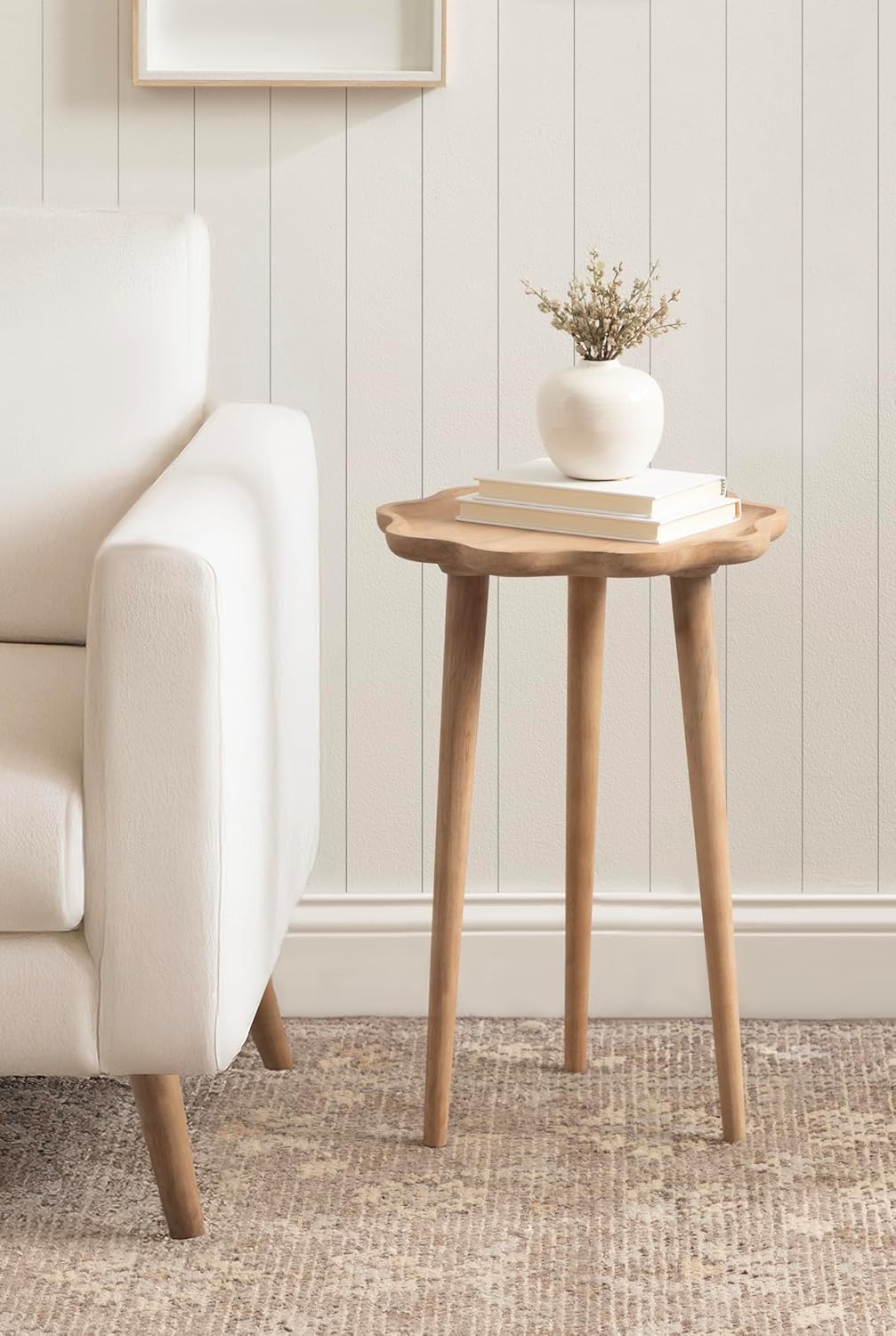 Kate and Laurel Alezar Modern Wooden Round Side Table, 15 x 15 x 22, Walnut Brown, Mid-Century Solid Wood End Table with Wavy Edge for Bedroom Nightstand or Living Room Accent Table