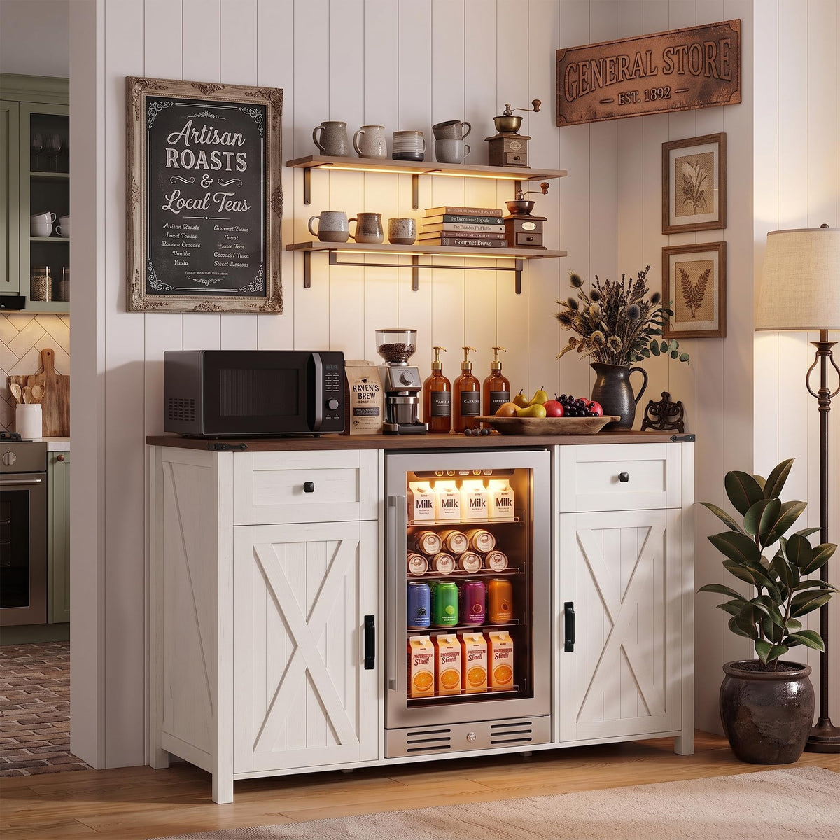 51" Modern Coffee Bar Cabinet with Fridge Space & 2 Drawers