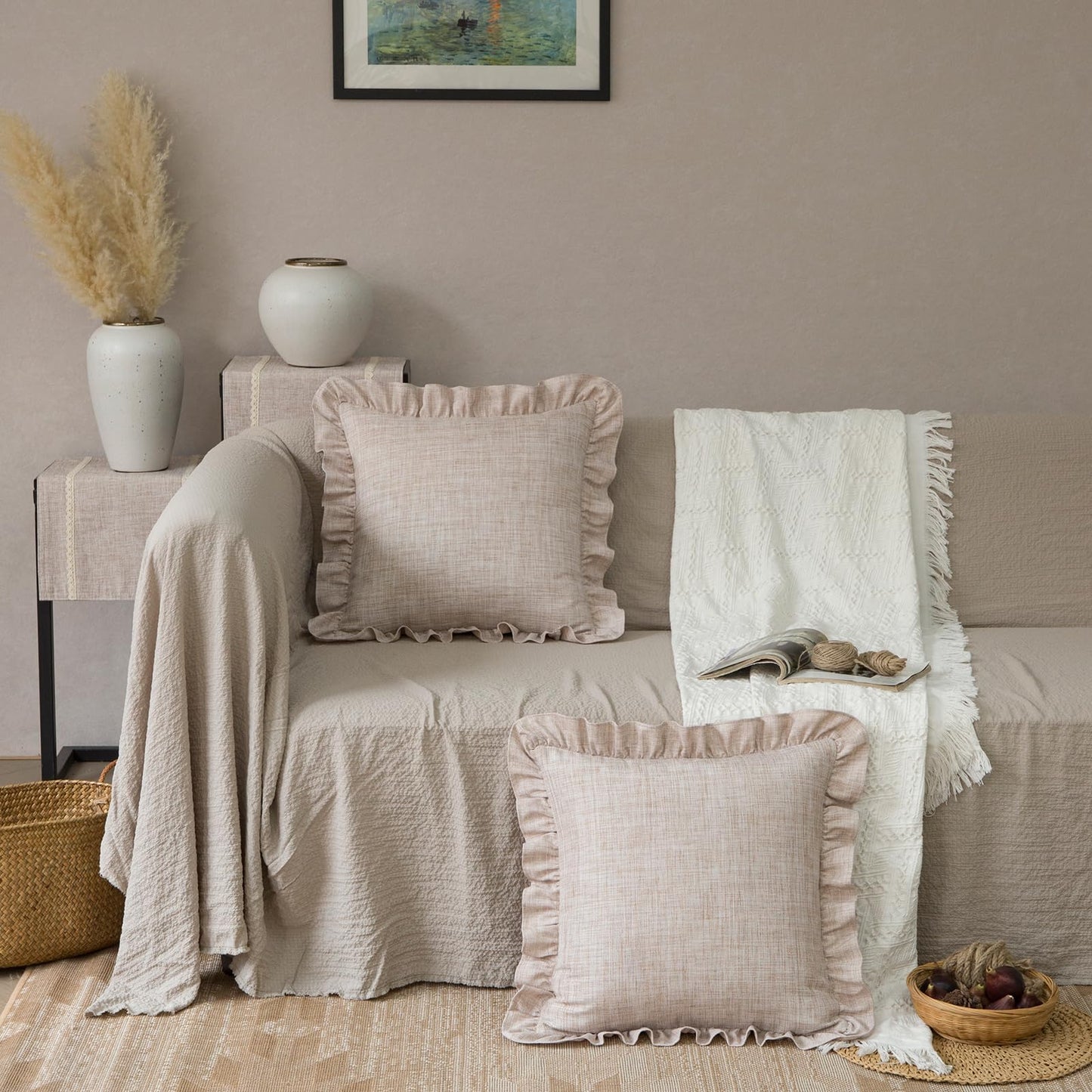 Rustic Classic Linen Style Throw Pillow Covers Set of 2