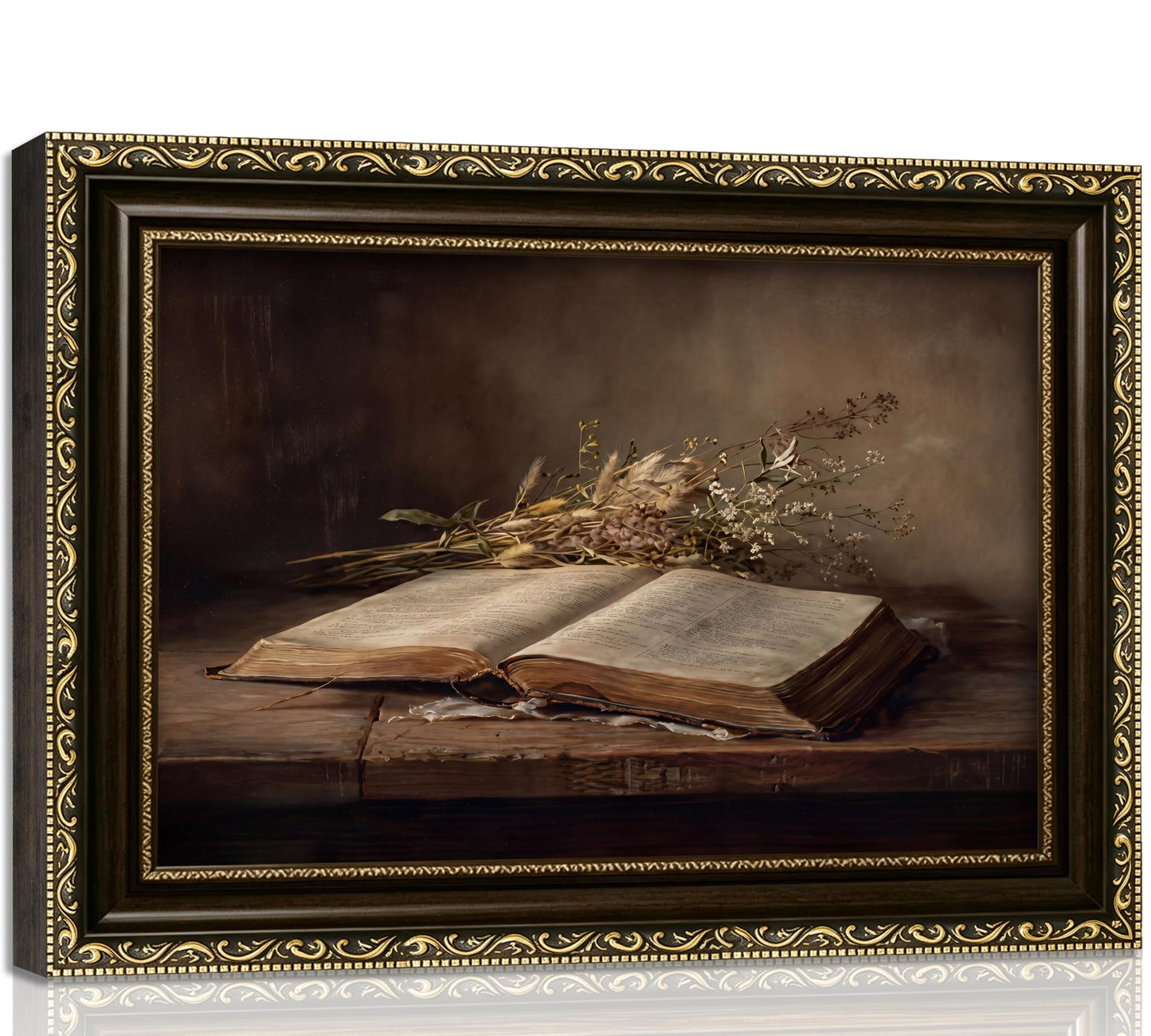 Vintage Gold Framed Moody Flower Canvas Wall Art