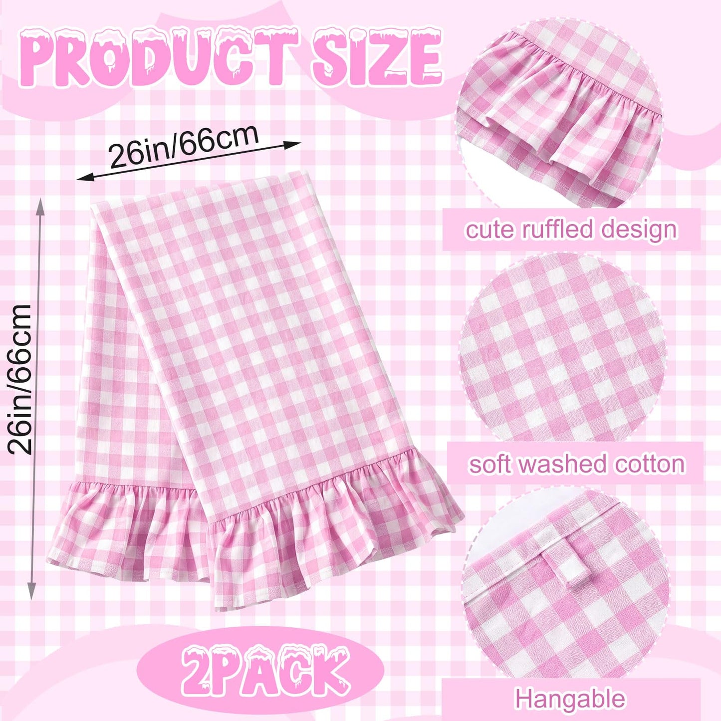 HunnmingRe Taupe Kitchen Towels Set of 2, 100% Cotton Ruffled Gingham Dish Towels 18"x28" Tea Cloths Classic Plaid Pattern for Farmhouse Charm, Drying Dishes, Entertaining Guests