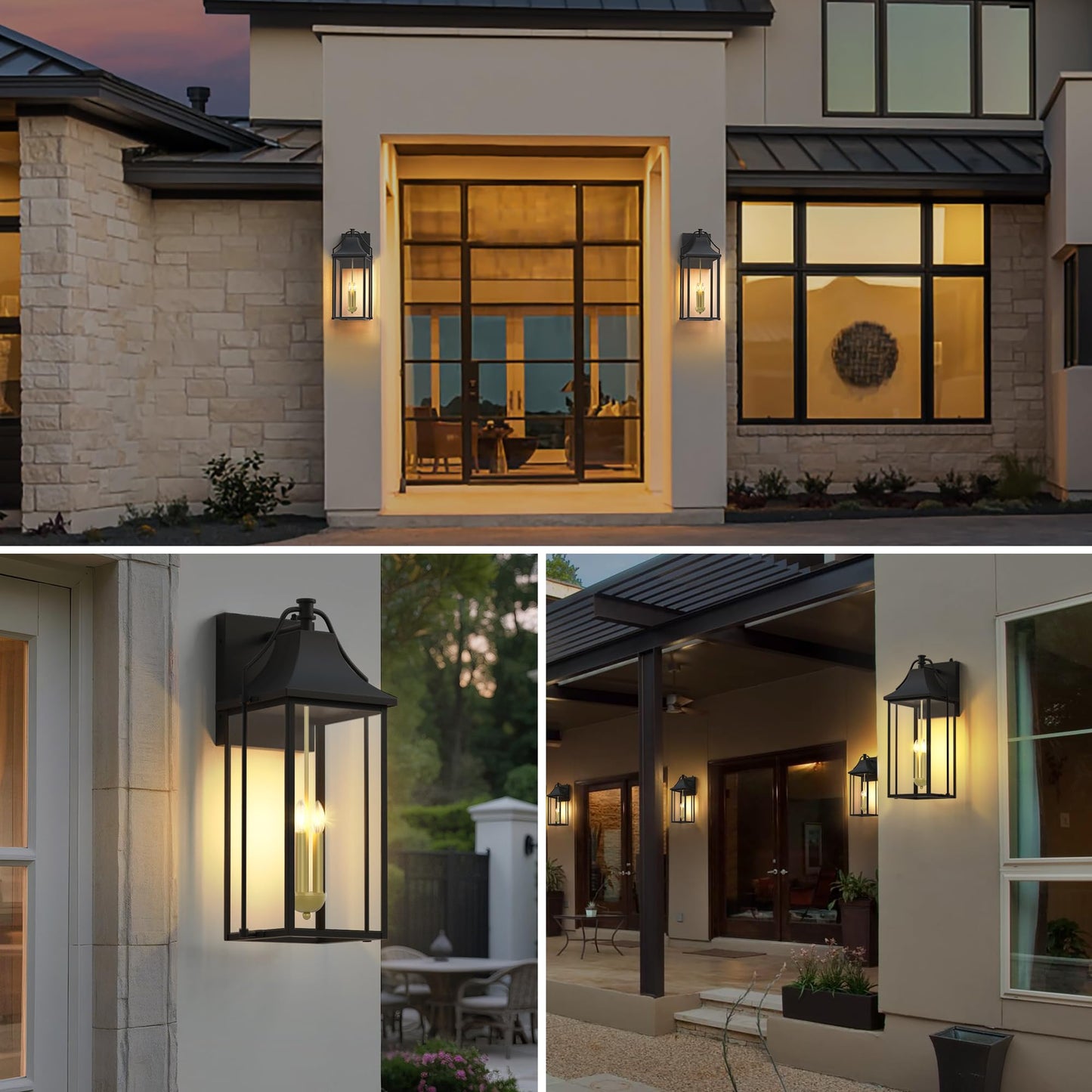 Outdoor Wall Lights Fixtures, Large Size Dusk to Dawn Waterproof Exterior Lanterns, Modern Porch Sconce Wall Mounted with Glass