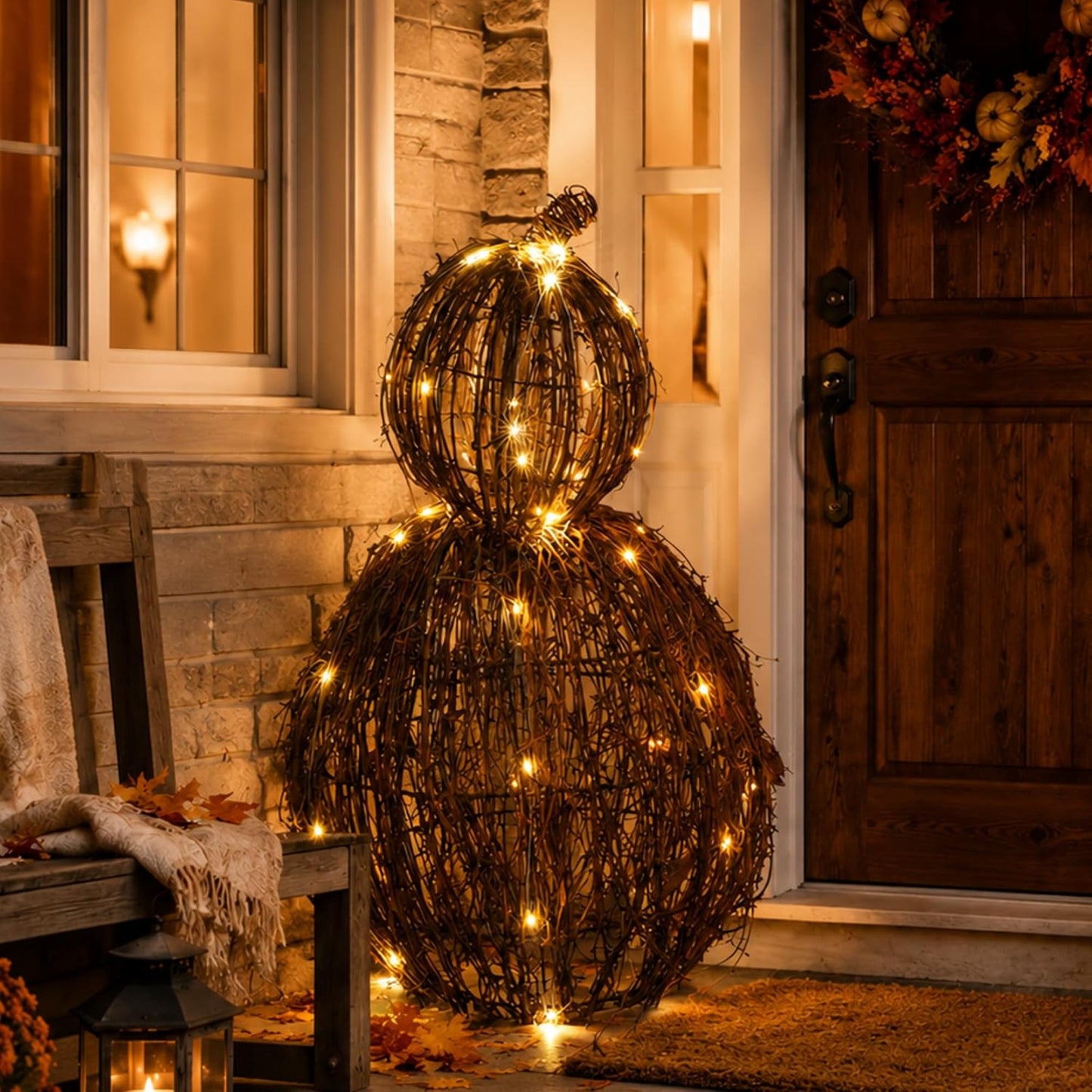 Woven Lit Fall Pumpkin