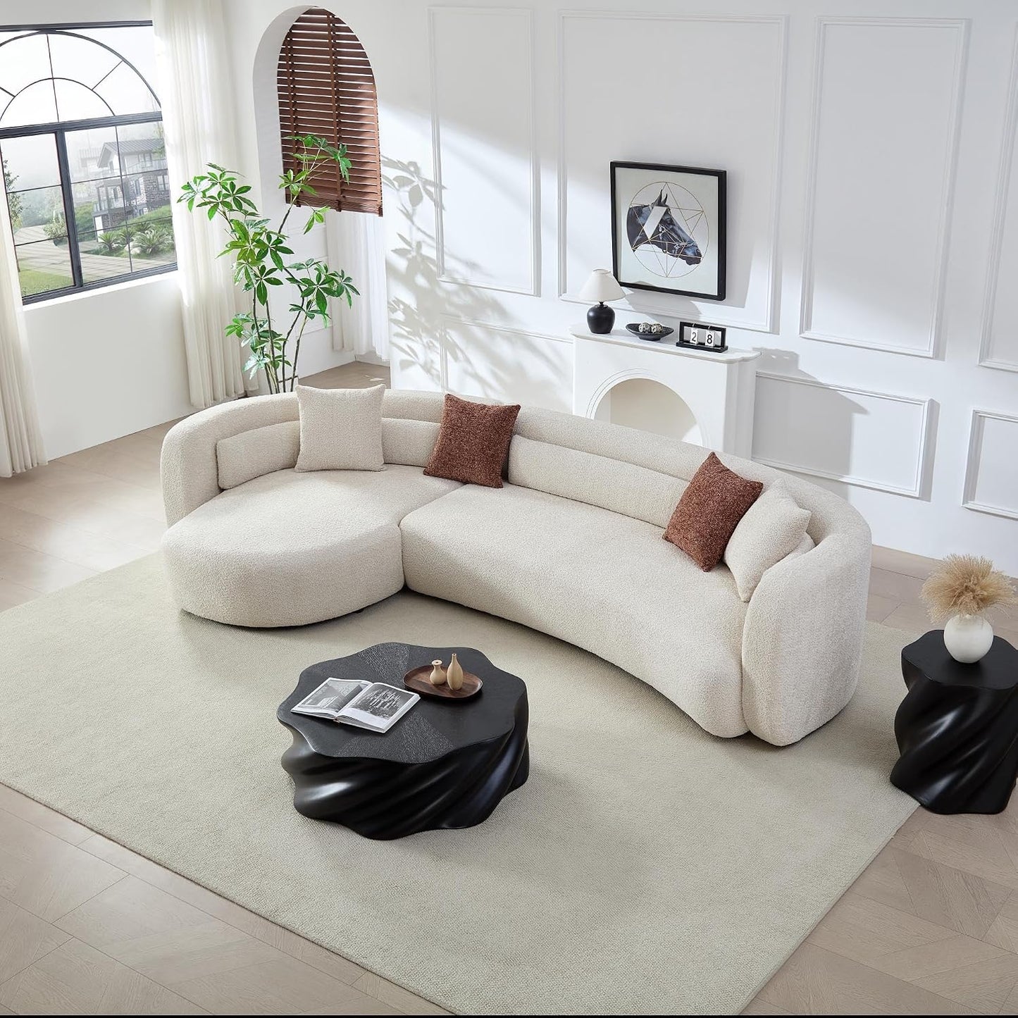Oversized Curved Boucle 3-Sector Shaped Sectional Sofa