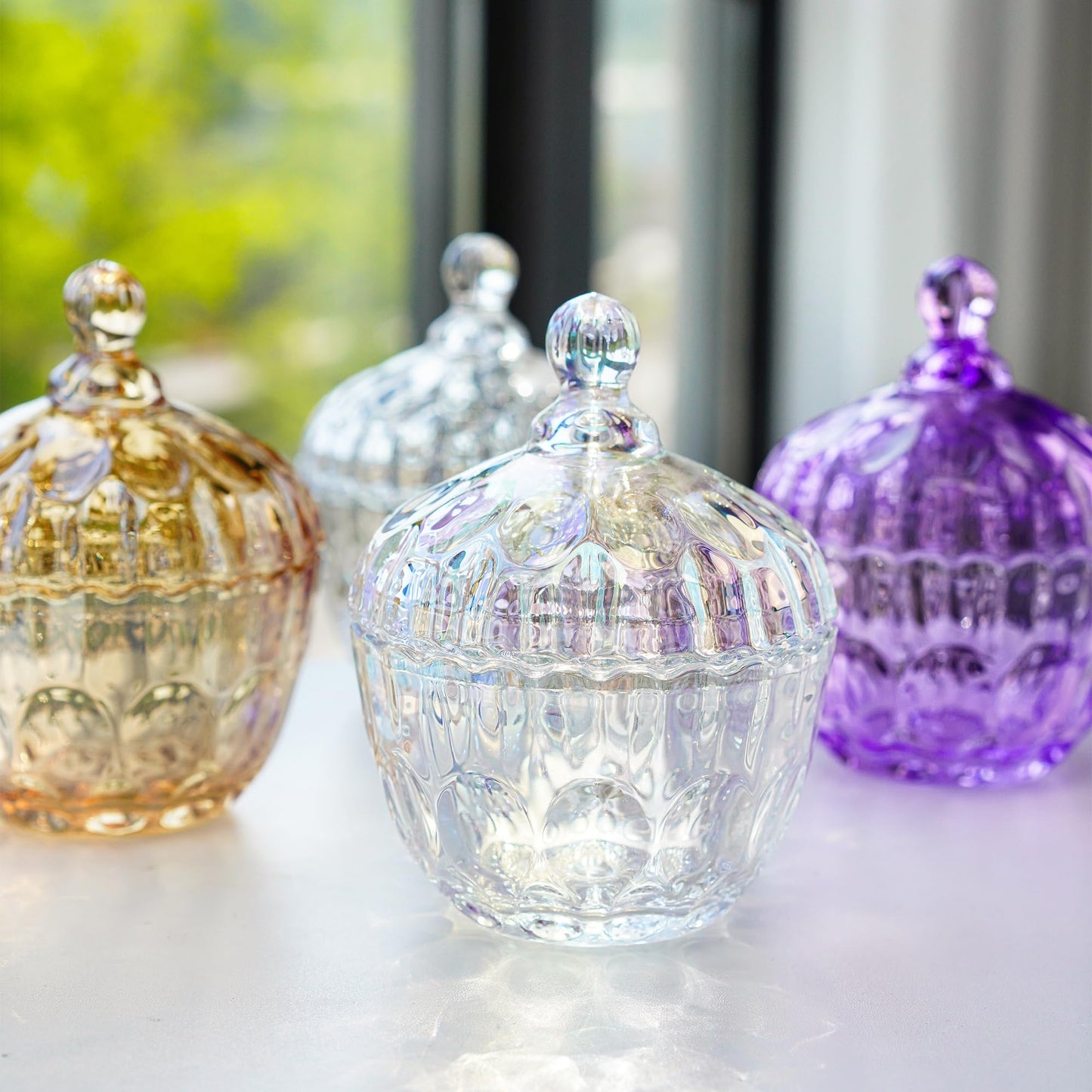Decorative Embossed Glass Dish with Lid