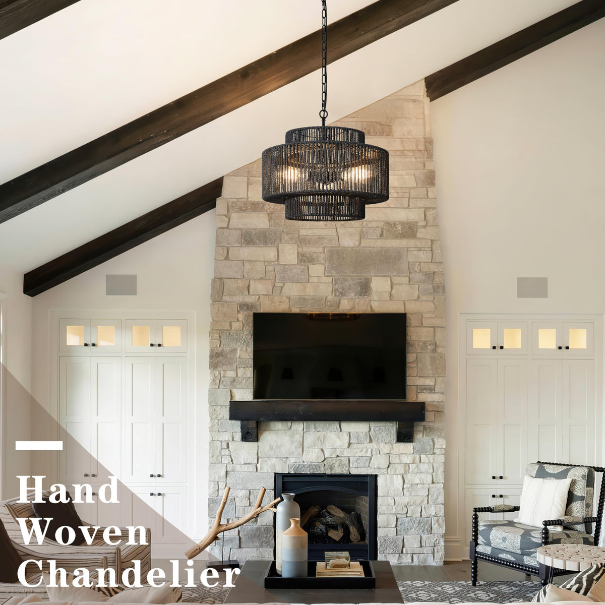 Black Rattan Pendant Chandelier