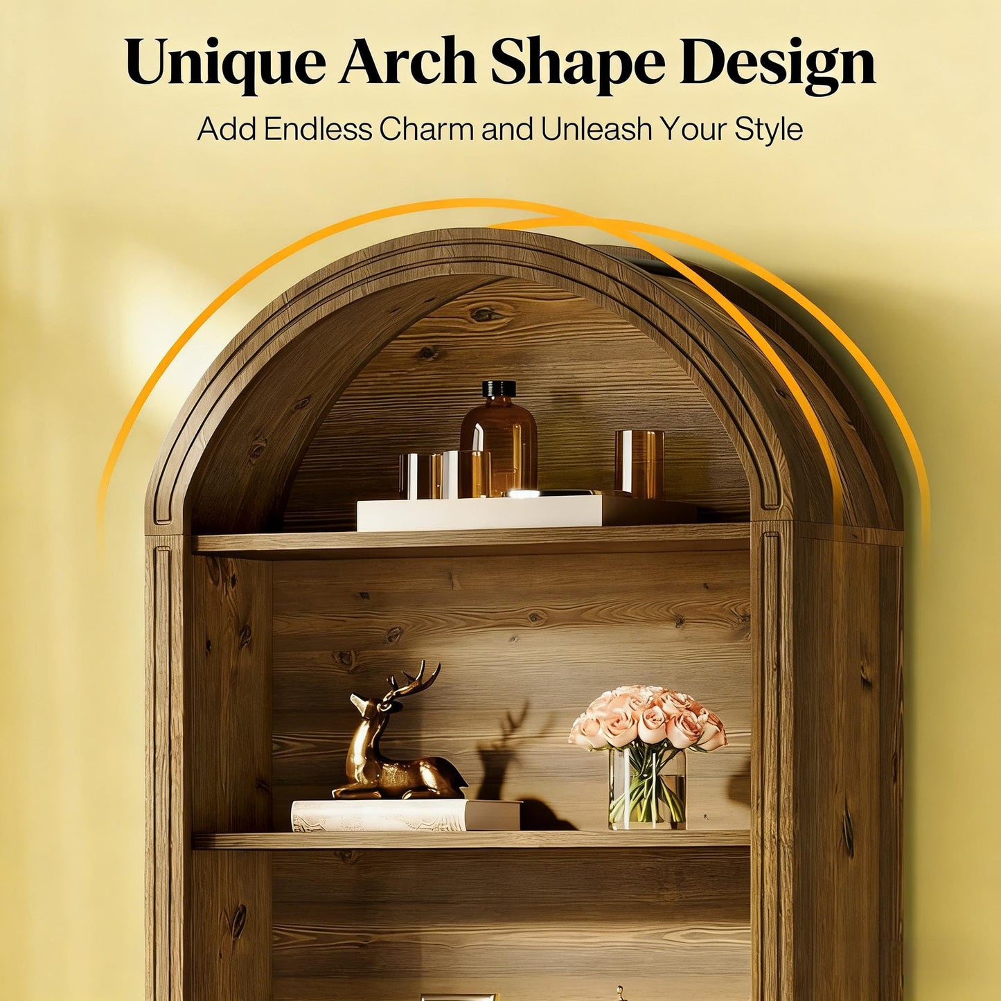 Arched 8 Tier Tall Bookshelf with Wood Back Panel
