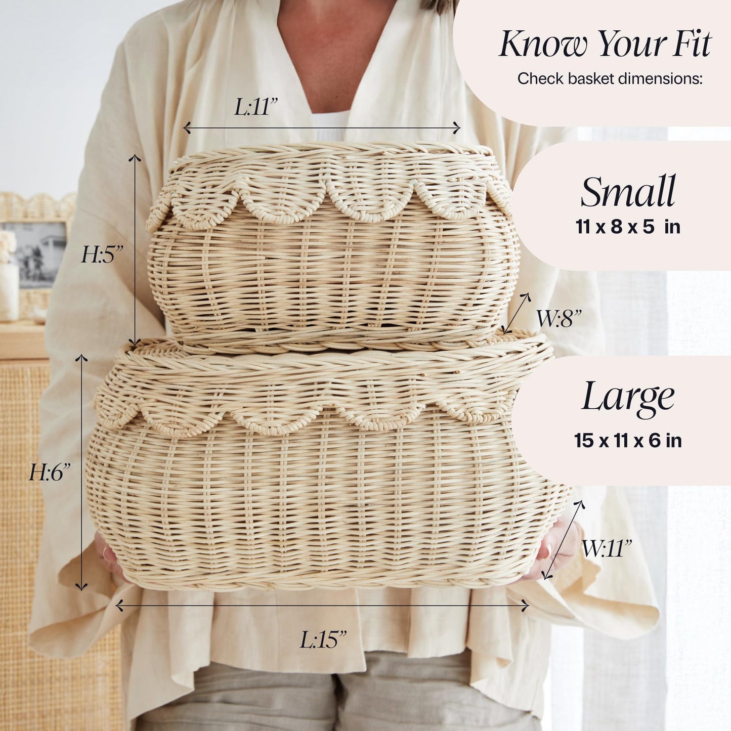 Hand-Woven Scalloped Basket Set Of 2