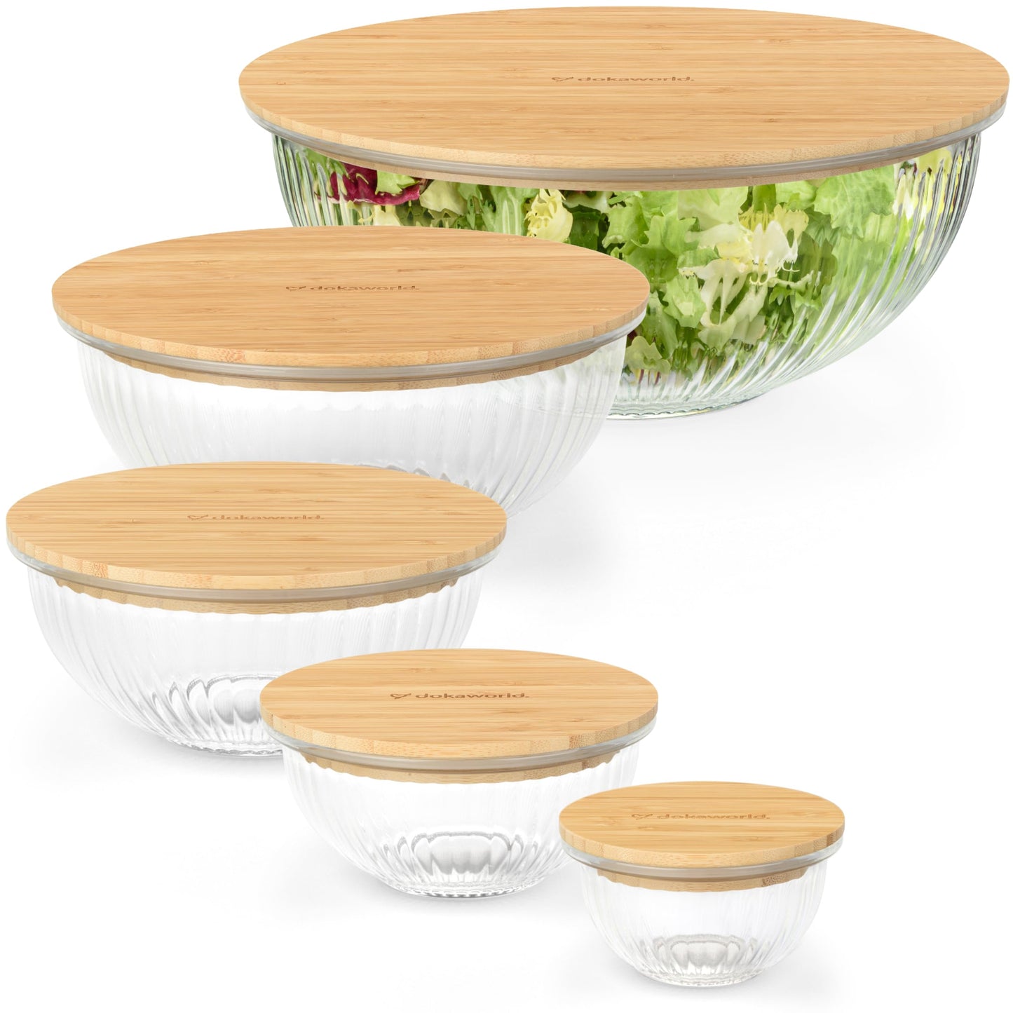 Glass Container Set with Acacia Lids - 4 Stackable Meal Prep Containers. Durable heat resistant Inert Borosilicate Glass