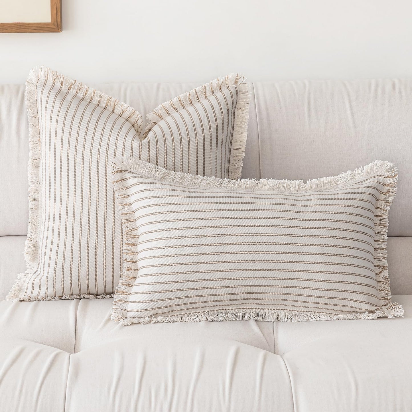 Throw Pillow Covers 18x18 Set of 2 Striped Fringe