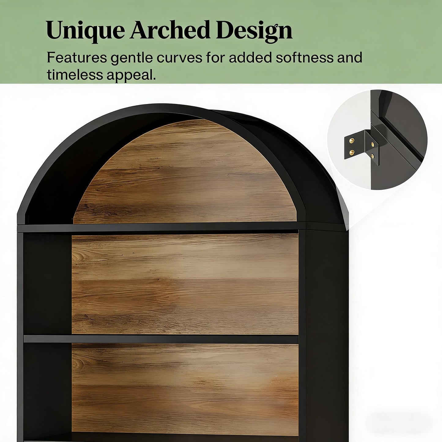 Arched 8 Tier Tall Bookshelf with Wood Back Panel
