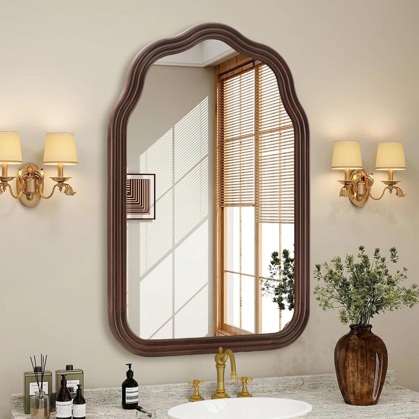 24Wood Arch Bathroom Mirror for Wall