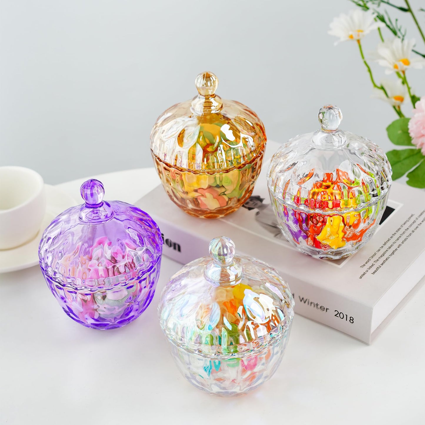 Decorative Embossed Glass Dish with Lid