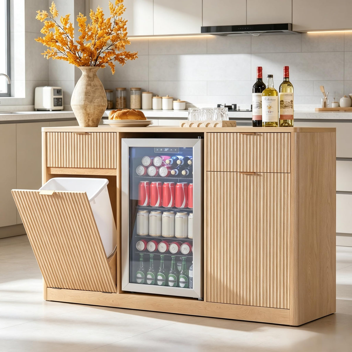 51" Modern Coffee Bar Cabinet with Fridge Space & 2 Drawers