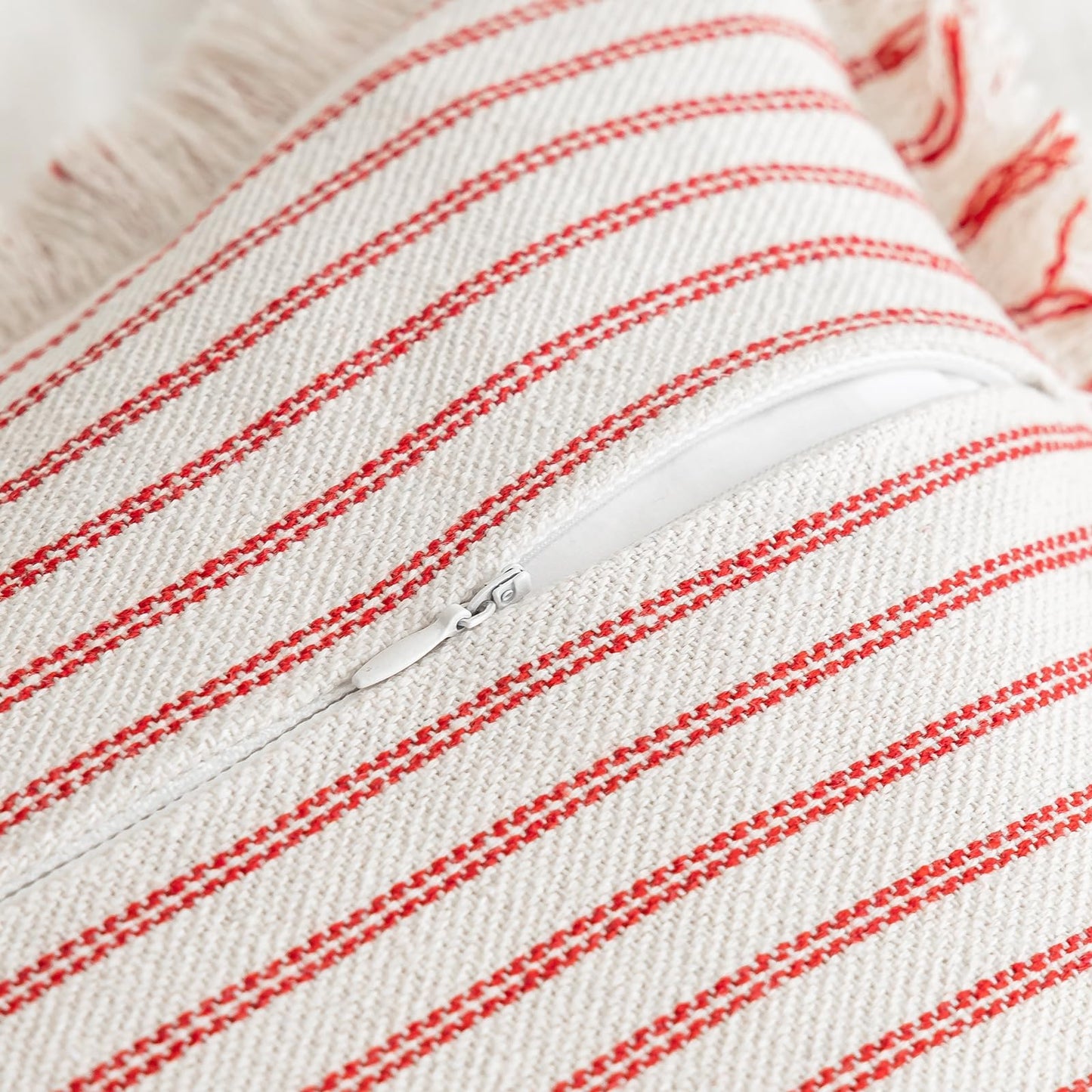 Throw Pillow Covers 18x18 Set of 2 Striped Fringe