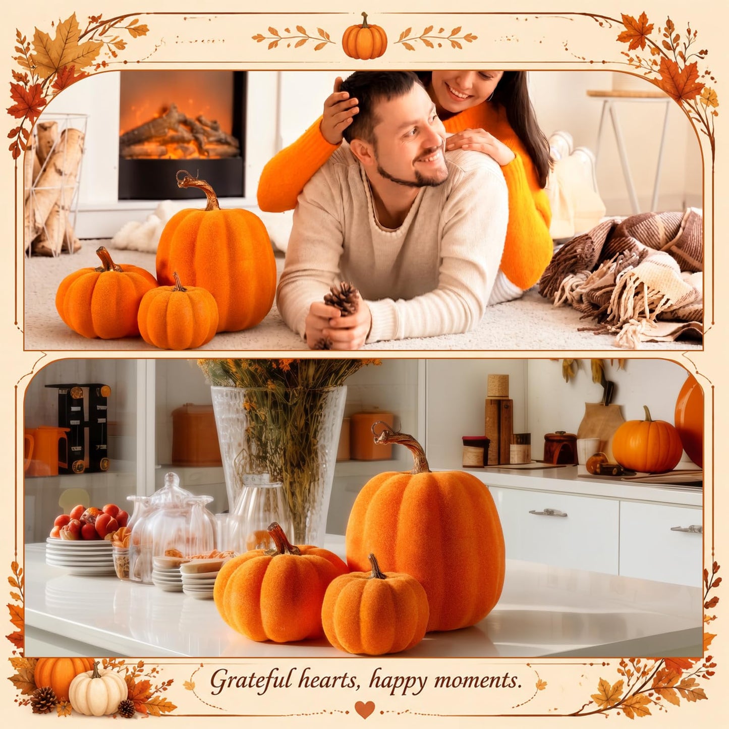 3 Pcs Velvet Pumpkin Decor