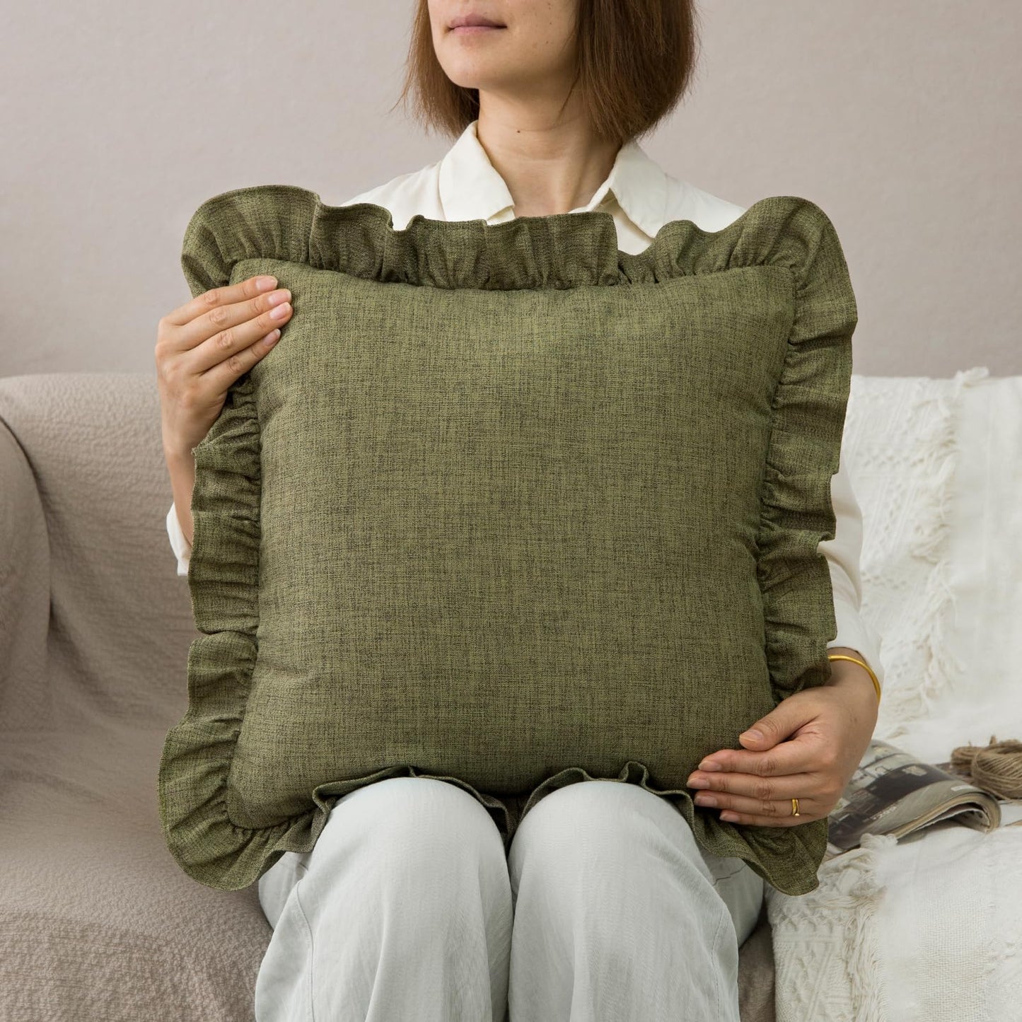 Rustic Classic Linen Style Throw Pillow Covers Set of 2