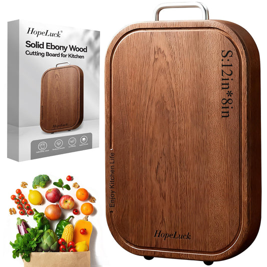 3Pack Wood Cutting Board, Solid Ebony Wooden Cutting Boards for Kitchen, Double-Sided Butcher Block with Juice Groove, Non-Slip Feet, 1" Thick Chopping Board for Meat And Vegetables