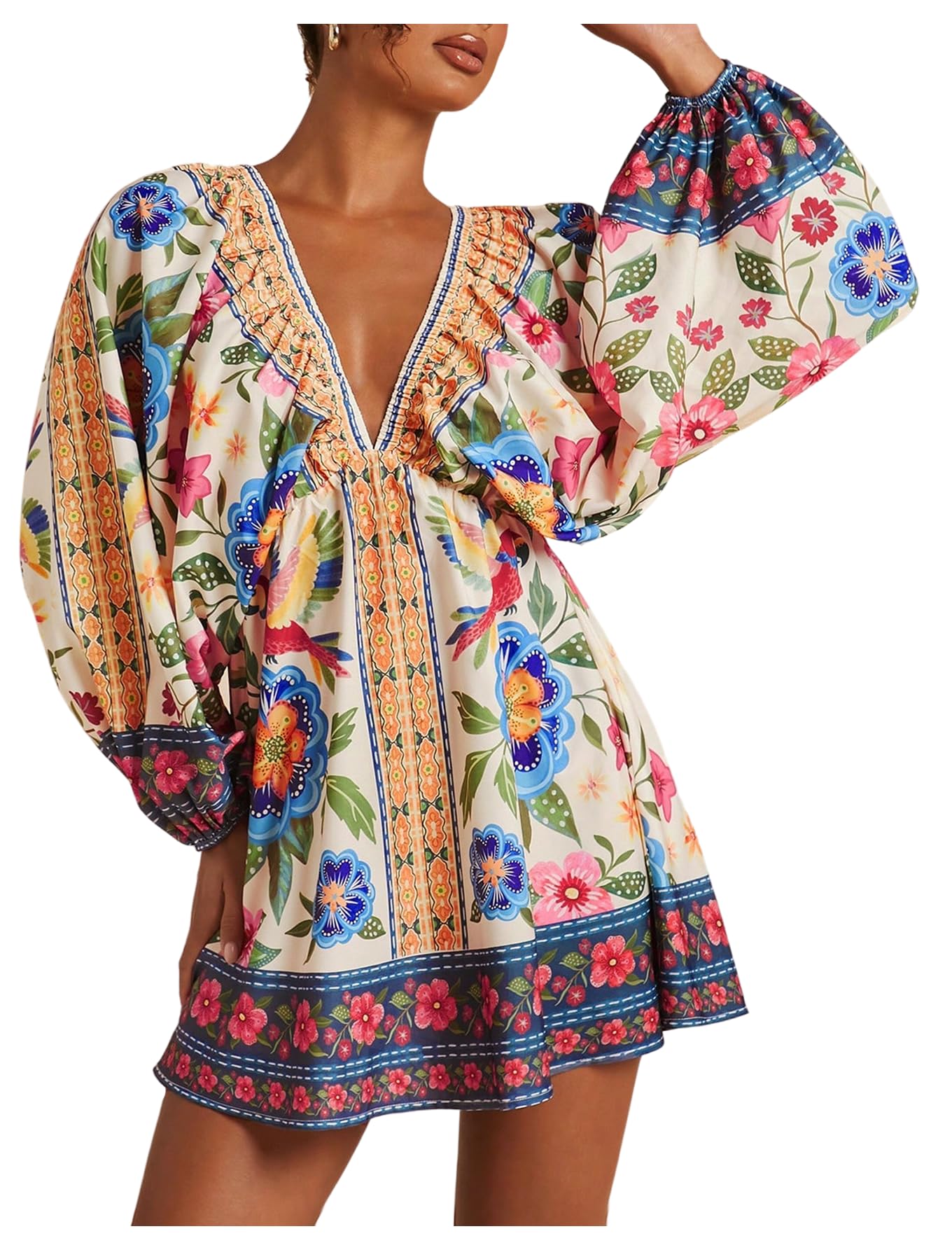 Women's Boho Floral Mini Dresses
