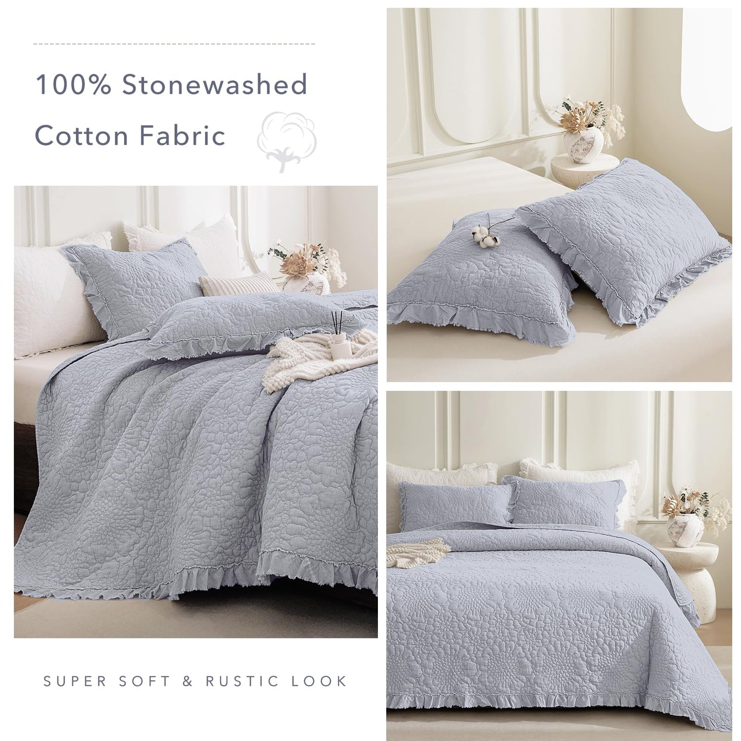 Cotton Oversized Quilt Bedspread Set