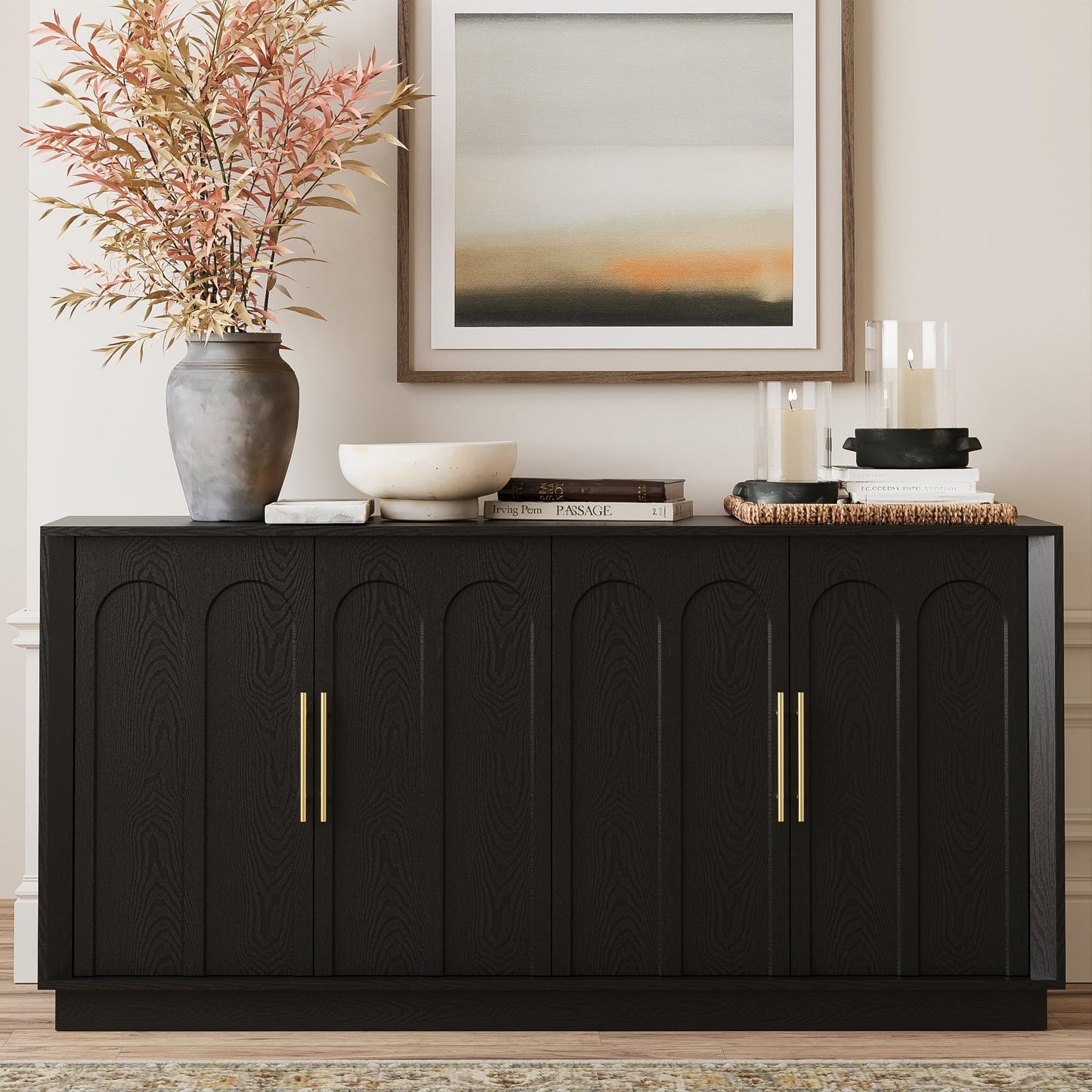 Sideboard Buffet Cabinet with Storage, Mid Century Modern Accent Cabinet with Arched Doors, Modular Media Console