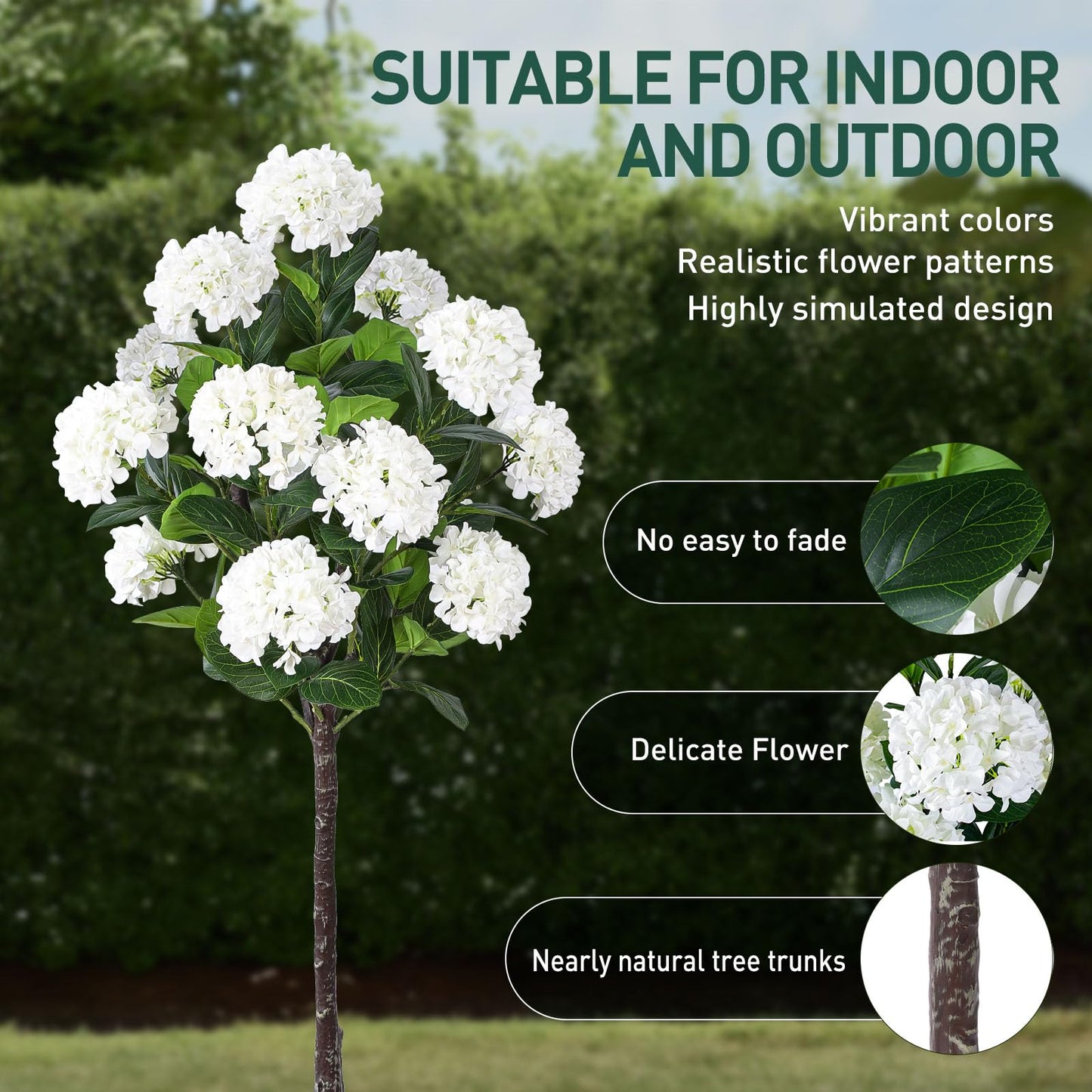 Yepdin 63 inch Artificial Camellia Tree with White Flower Pots - White Fake Tree,5 Ft Faux Plants Indoor wich Blooming,Artificial Plants for Indoor & Outdoor Home Front Door Decor