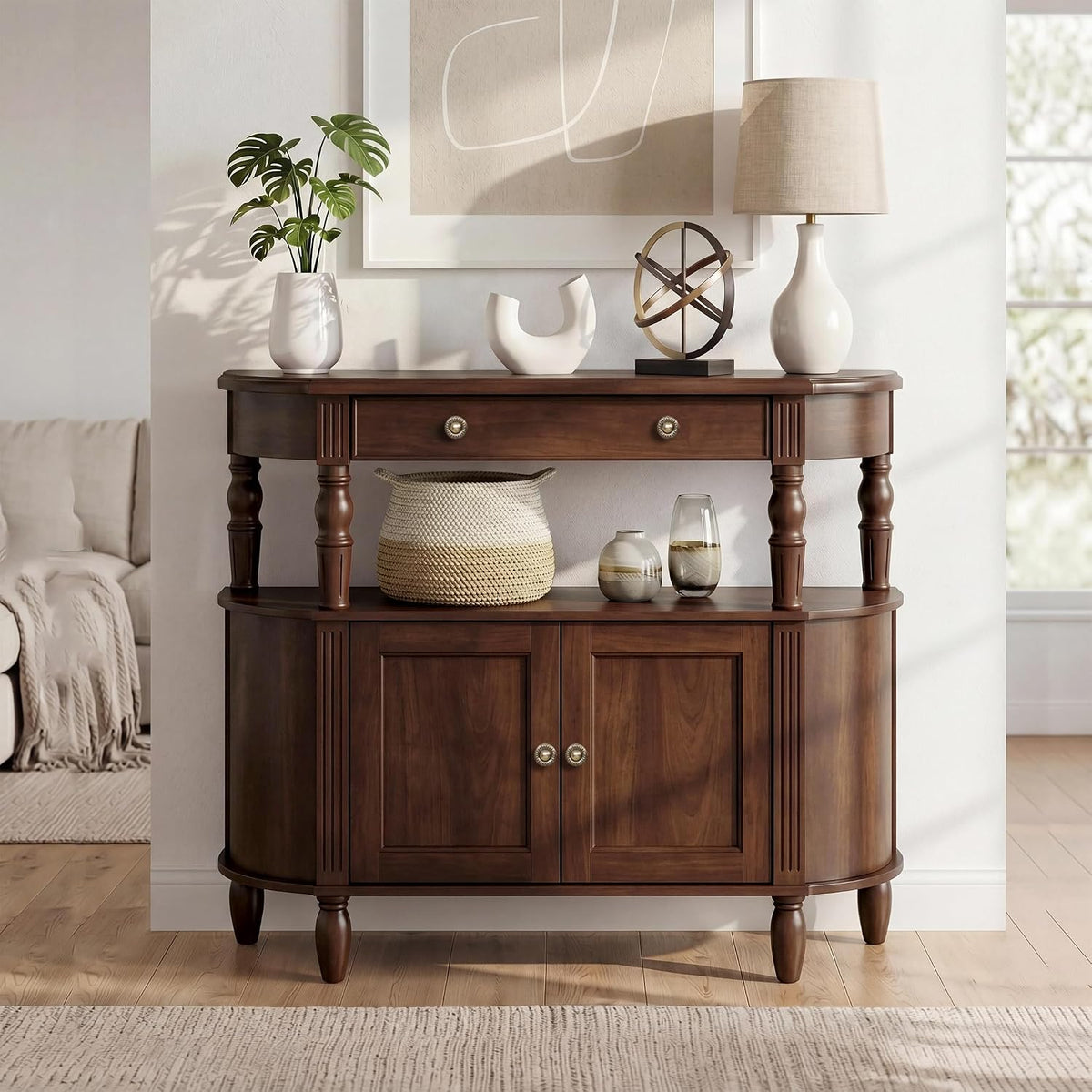47" Walnut Console Table with Storage