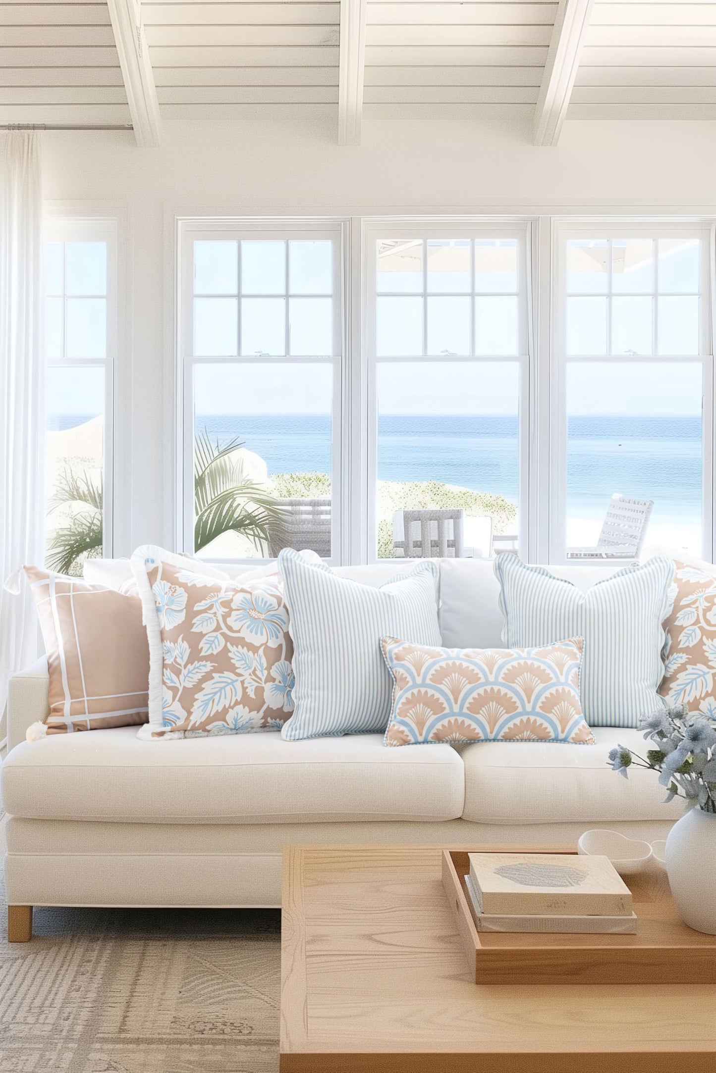 Indoor Outdoor Scalloped Lumbar Pillow Cover 12"x20"