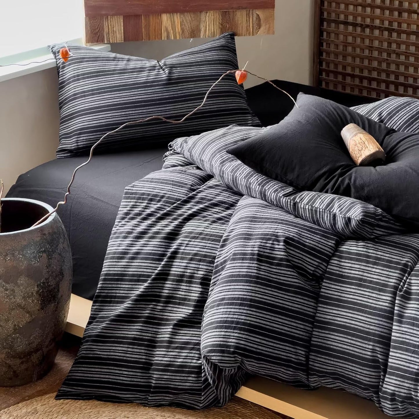Duvet Cover Set - Brown Plaid Gingham Comforter Cover with Zipper Closure