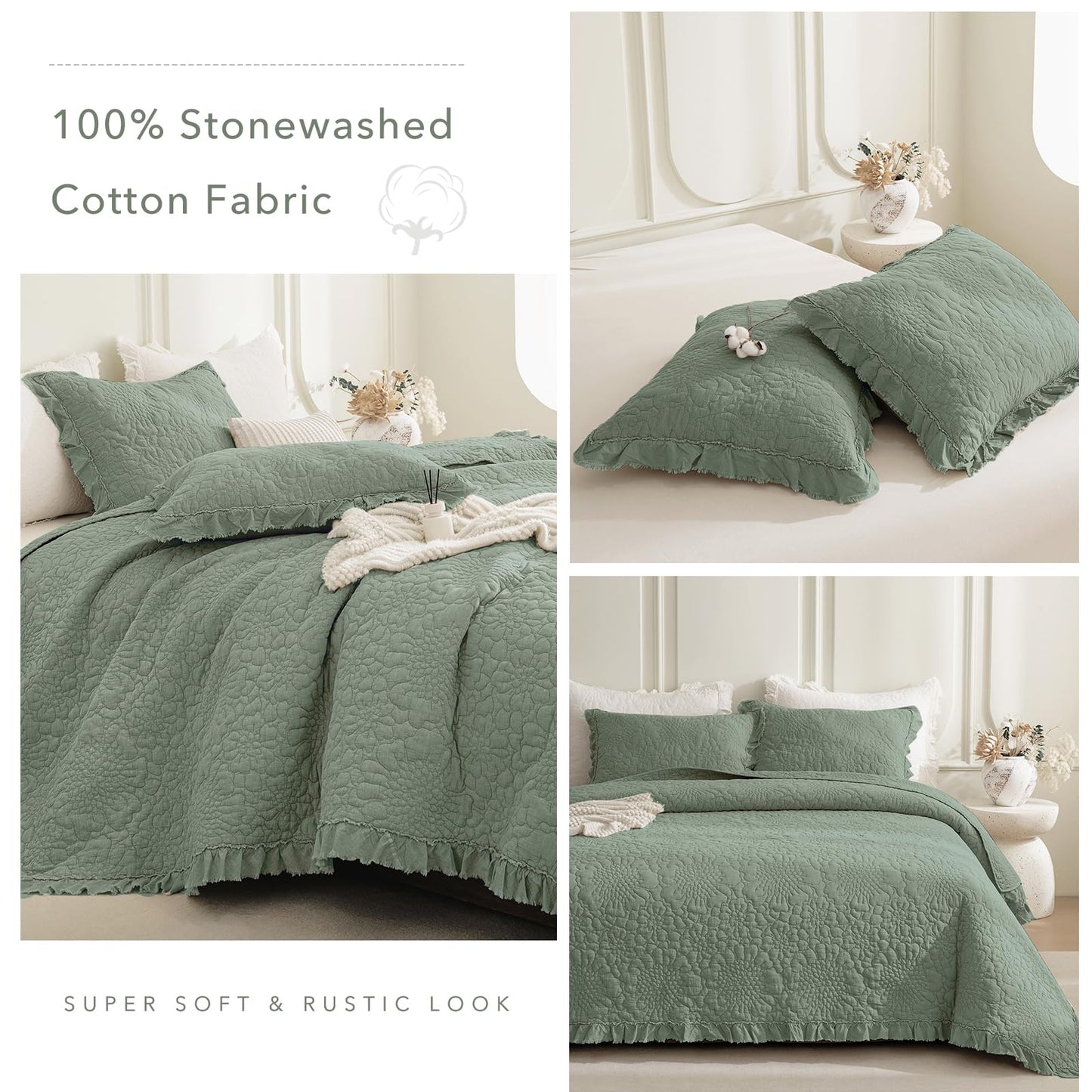 Cotton Oversized Quilt Bedspread Set