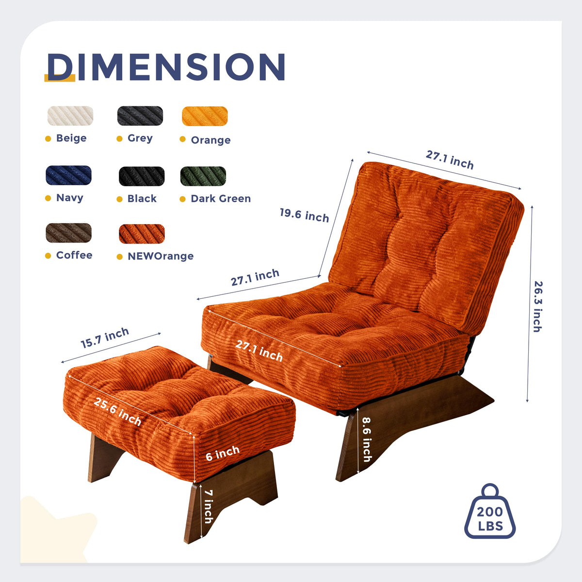 Lounge Chair with Ottoman and with Adjustable Backrest