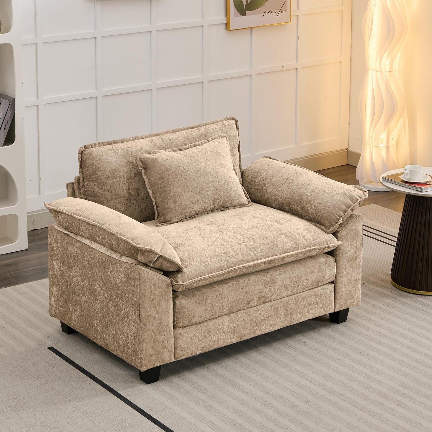 120" Modular Sectional Sofa, Comfy Cloud Couch Sectional Sofa with Ottoman, Chenille Sofa Sleeper Deep Seat Sofa with Throw Pillows for Living Room (Beige White, 120"- U Shape)