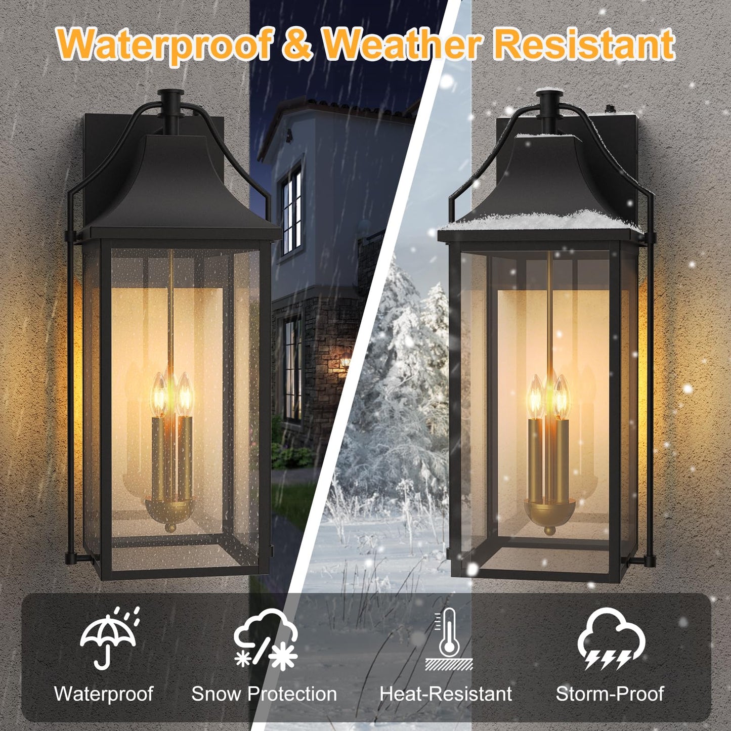 Outdoor Wall Lights Fixtures, Large Size Dusk to Dawn Waterproof Exterior Lanterns, Modern Porch Sconce Wall Mounted with Glass