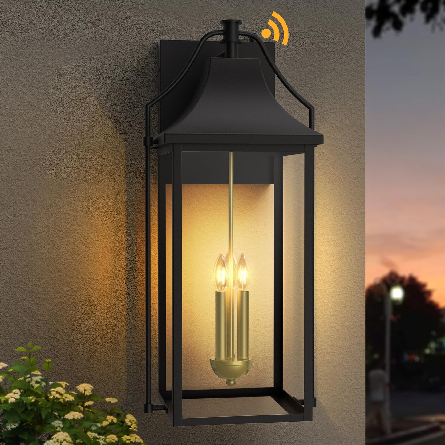 Outdoor Wall Lights Fixtures, Large Size Dusk to Dawn Waterproof Exterior Lanterns, Modern Porch Sconce Wall Mounted with Glass