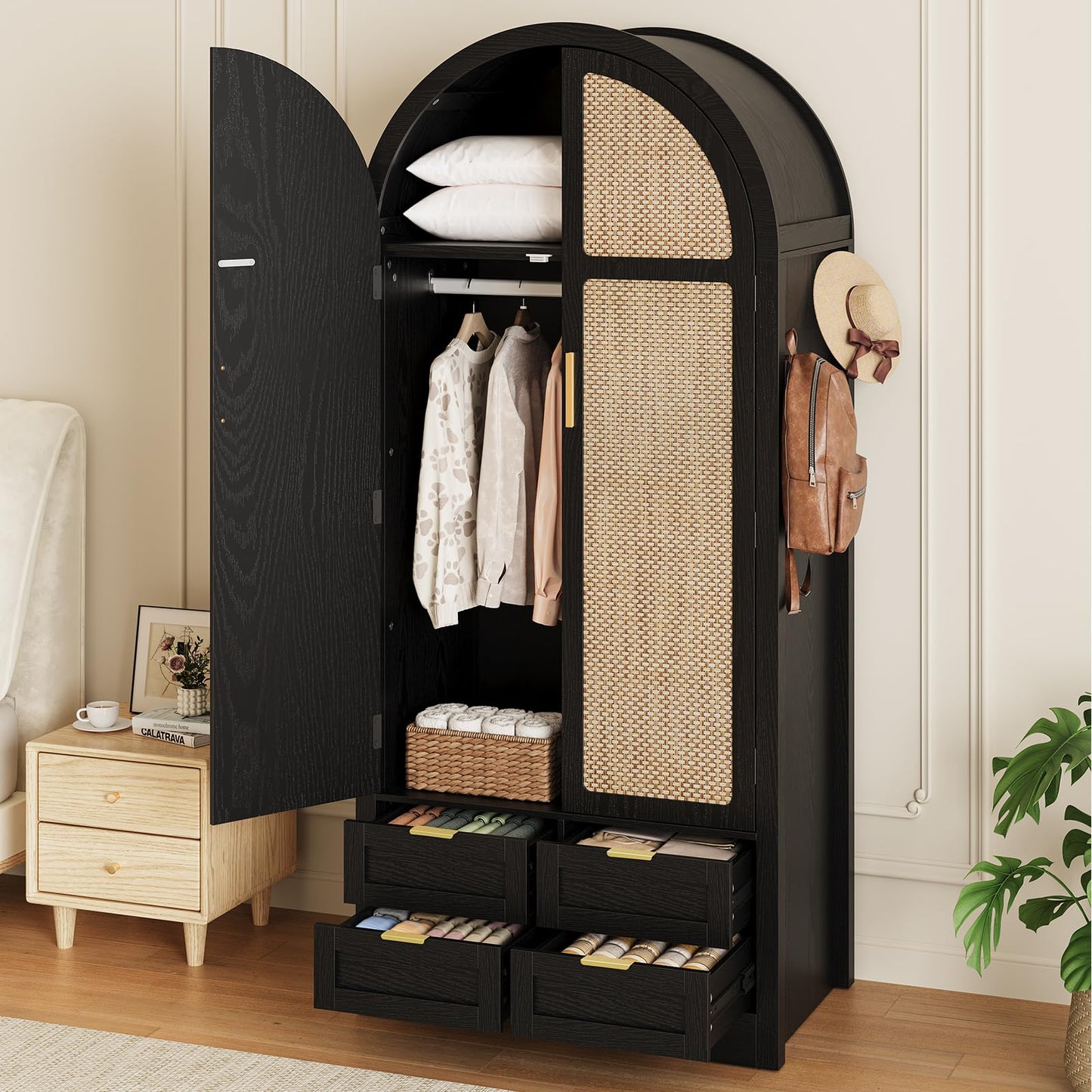 Armoire Wardrobe Closet with 4 Drawers