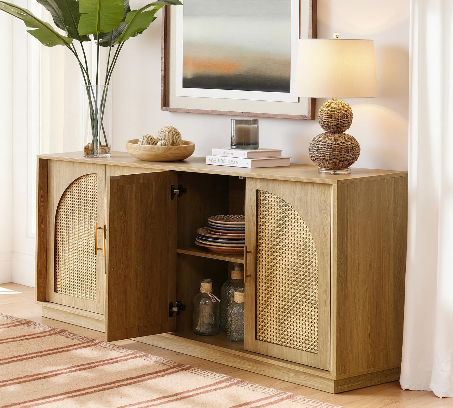 Sideboard Buffet Cabinet with Storage, Mid Century Modern Accent Cabinet with Arched Doors, Modular Media Console