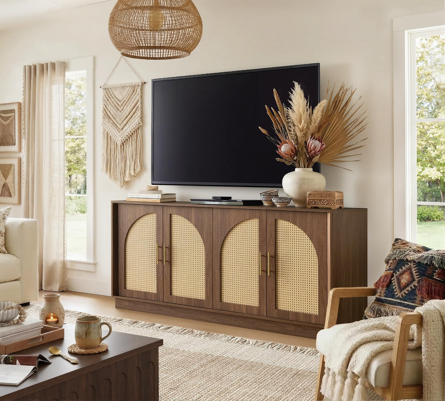 Sideboard Buffet Cabinet with Storage, Mid Century Modern Accent Cabinet with Arched Doors, Modular Media Console