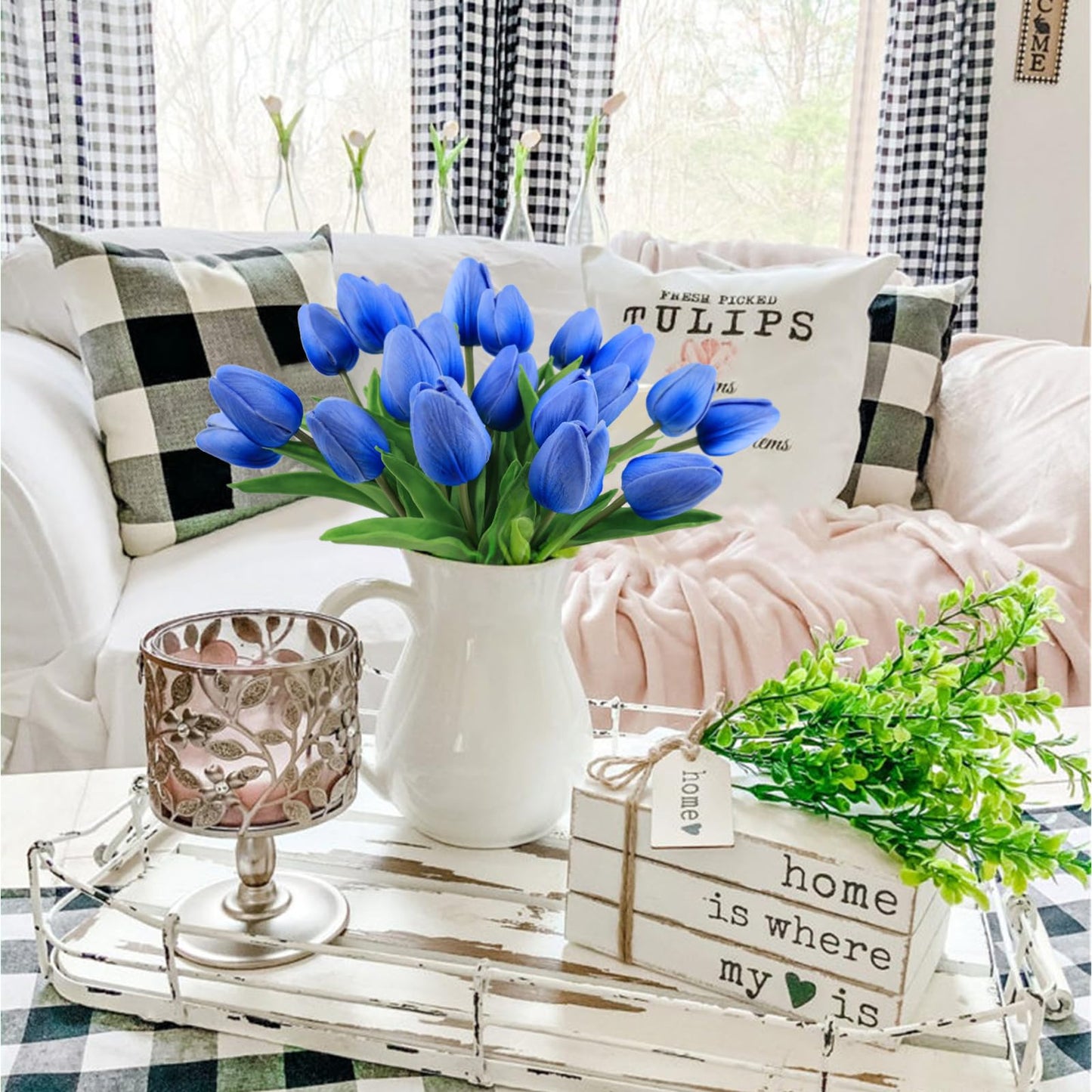 Beferr White Tulips Artificial Flowers 18Pcs Faux Silk Tulip Real Touch Tulip Fake Flowers Bouquets Arrangements for Mother's Day Easter Spring Flowers Gifts Home Table Decor