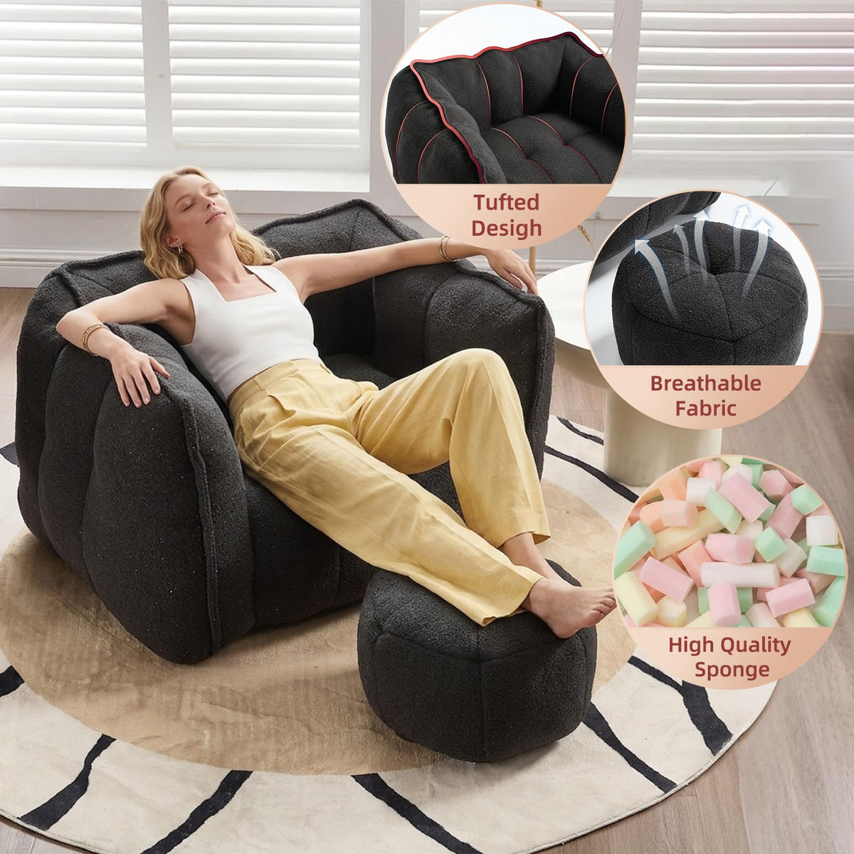 Bean Bag Couch with Ottoman