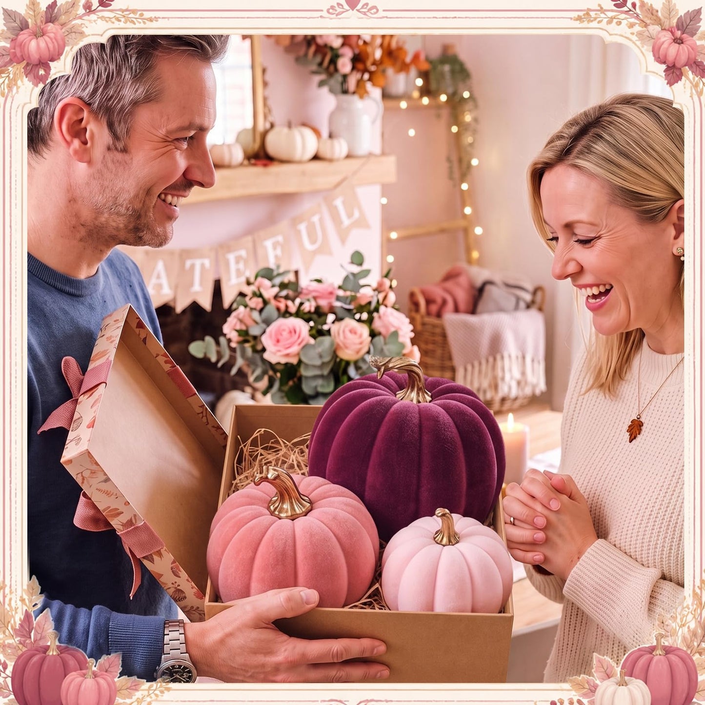 3 Pcs Velvet Pumpkin Decor