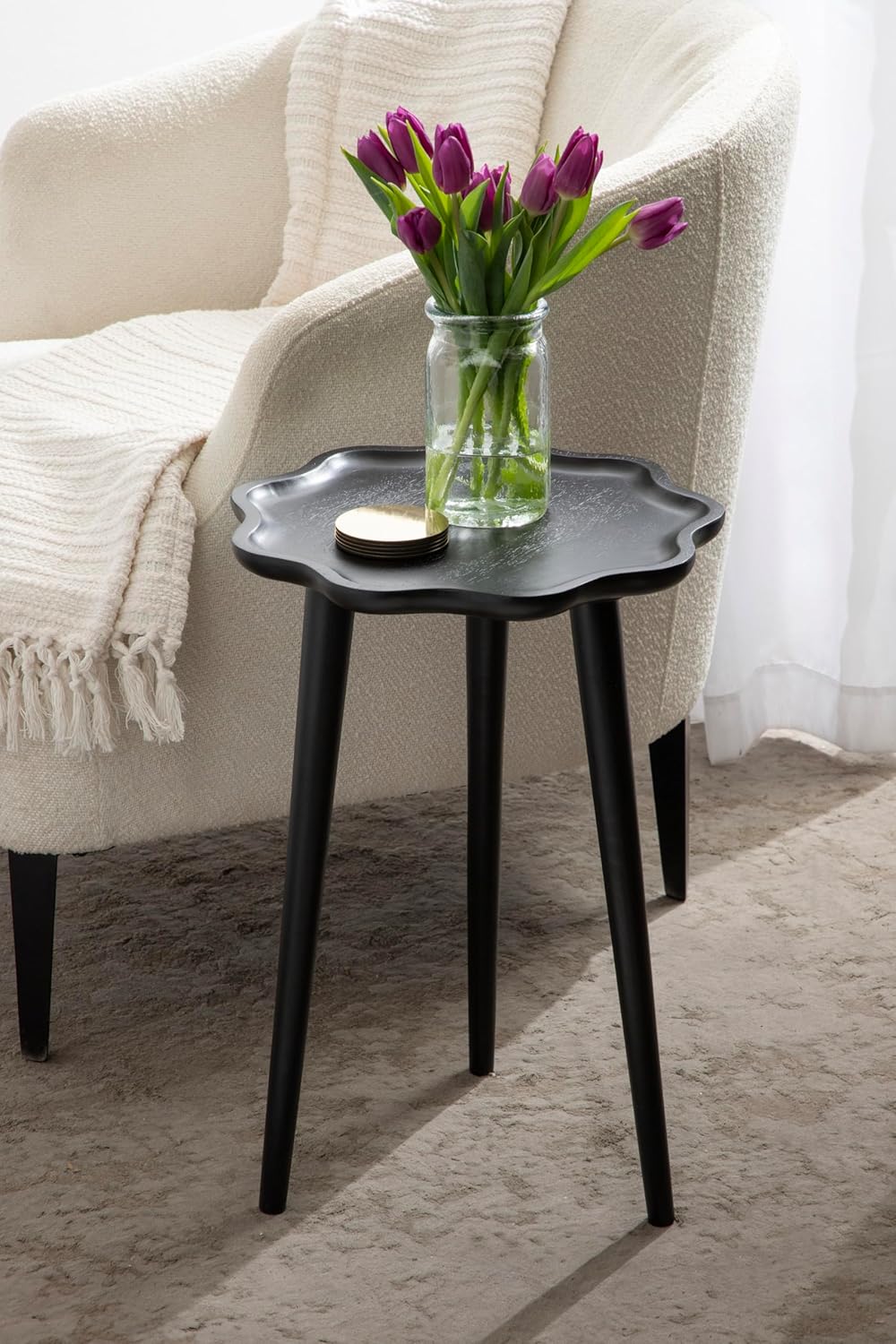 Kate and Laurel Alezar Modern Wooden Round Side Table, 15 x 15 x 22, Walnut Brown, Mid-Century Solid Wood End Table with Wavy Edge for Bedroom Nightstand or Living Room Accent Table