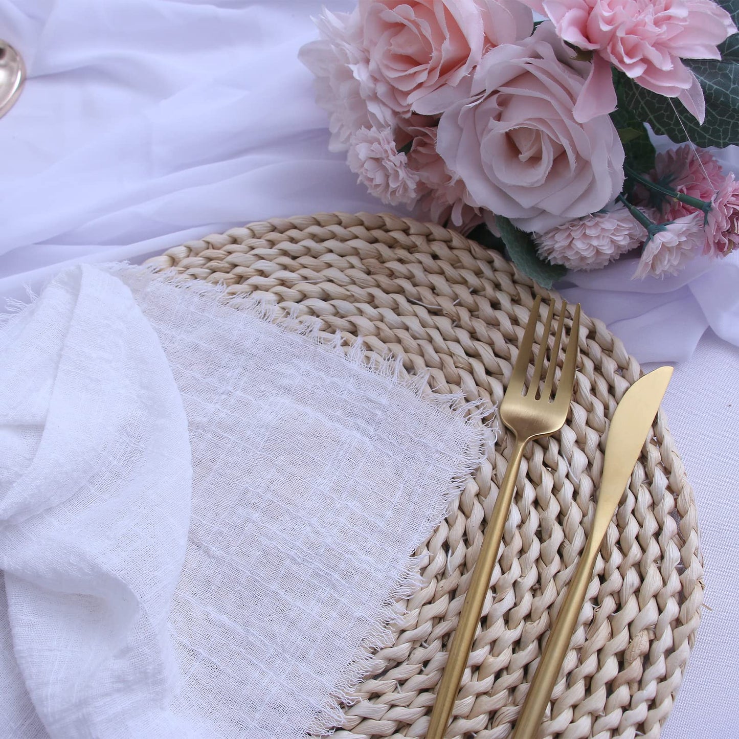 Cloth Napkins with Fringe Set of 12,100% Soft Cotton, Gauze Washable Easter Napkins for Wedding Decorative Dinner Parties, Valentine's Day (16''*16'') Light Blue