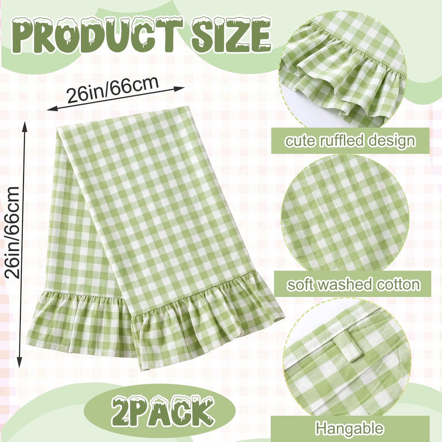HunnmingRe Taupe Kitchen Towels Set of 2, 100% Cotton Ruffled Gingham Dish Towels 18"x28" Tea Cloths Classic Plaid Pattern for Farmhouse Charm, Drying Dishes, Entertaining Guests