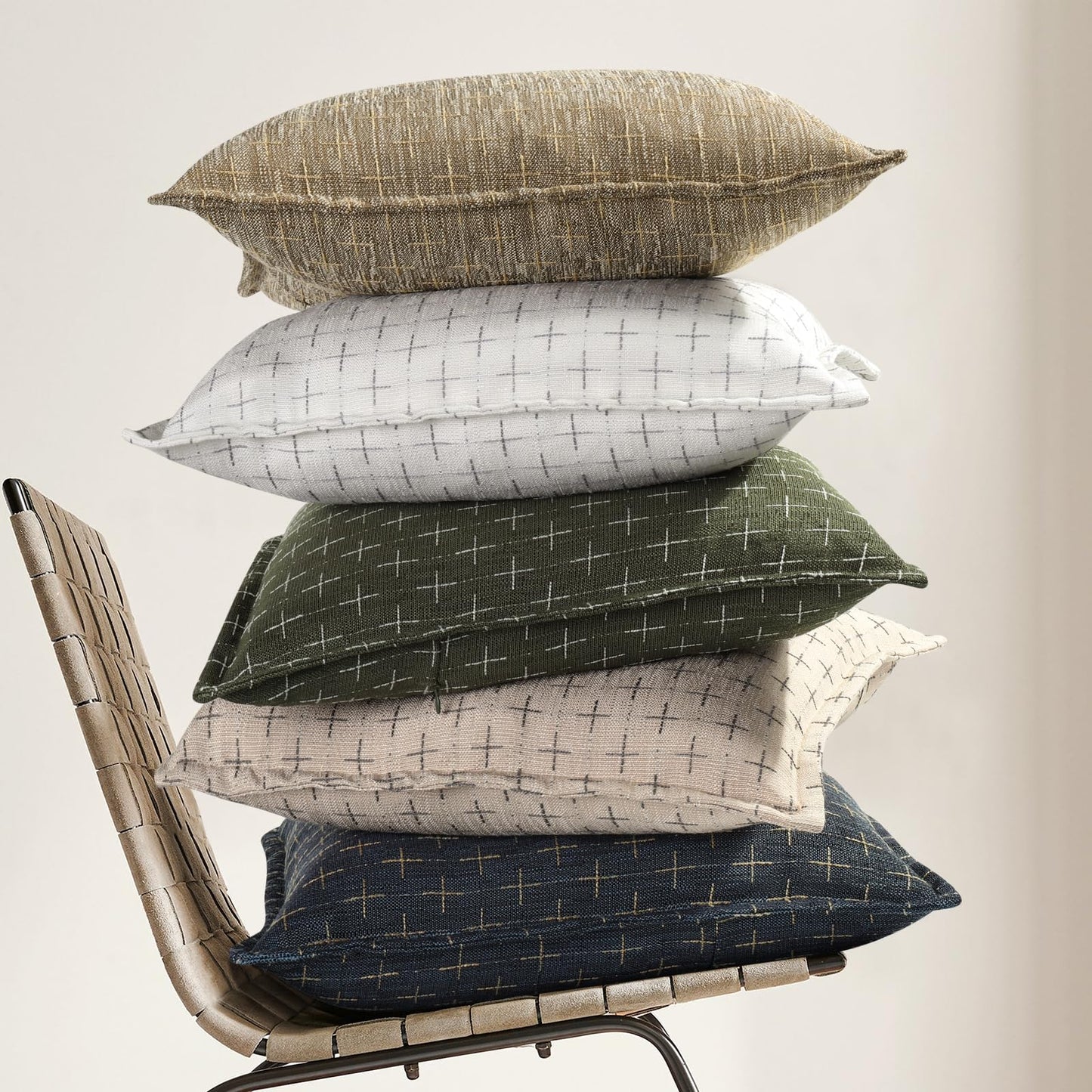 ZWJD Pillow Covers 18x18 Set of 2 Soft Polyester Textured Pillow Covers with Stylish Flange Edge Cozy Farmhouse Throw Pillows for Couch Bed Sofa Living Room