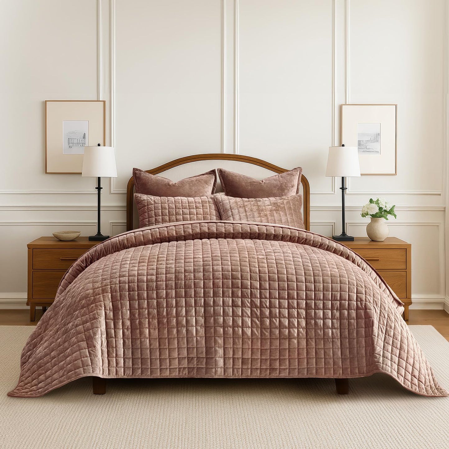 Box Stitch Velvet Quilt Set, King Size